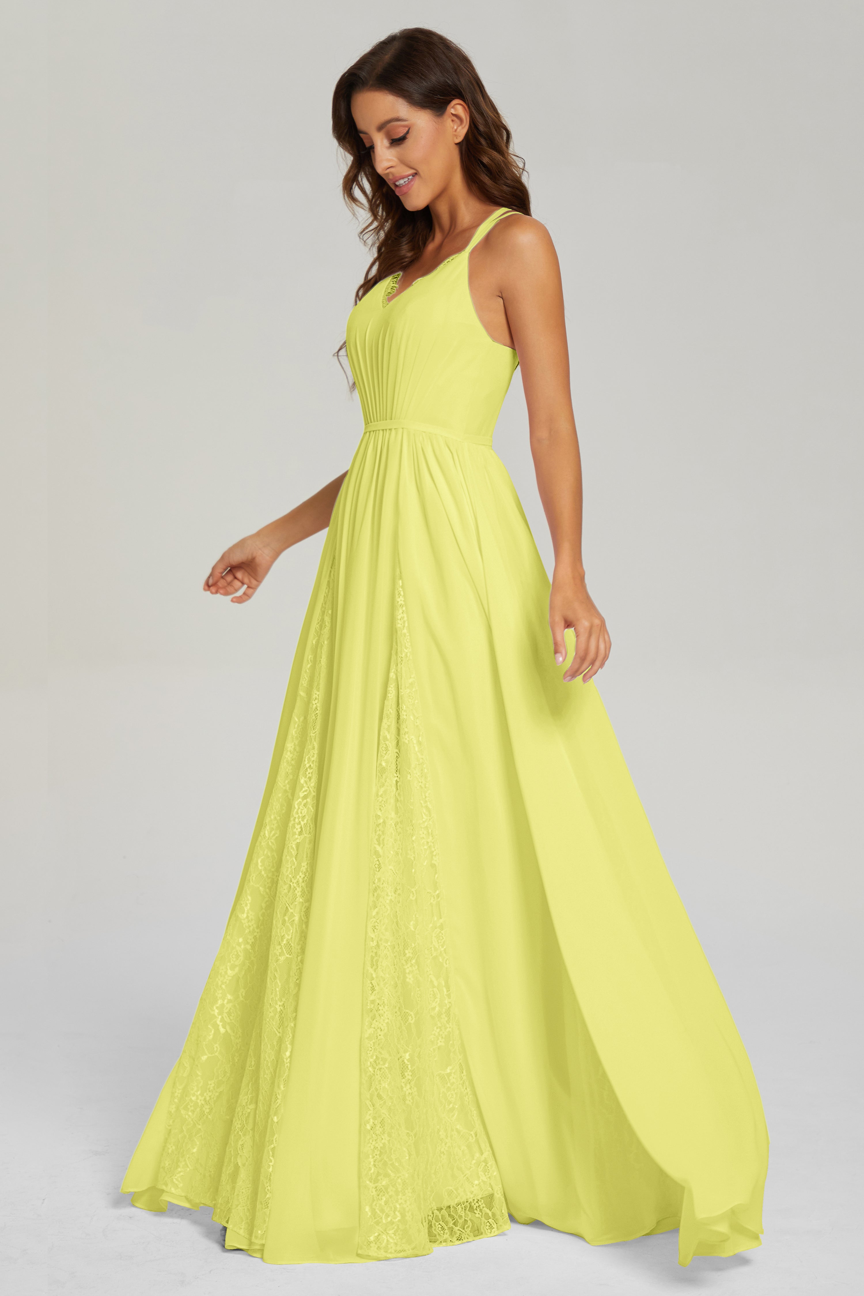 V-neck Criss Cross Long Chiffon Prom Dresses