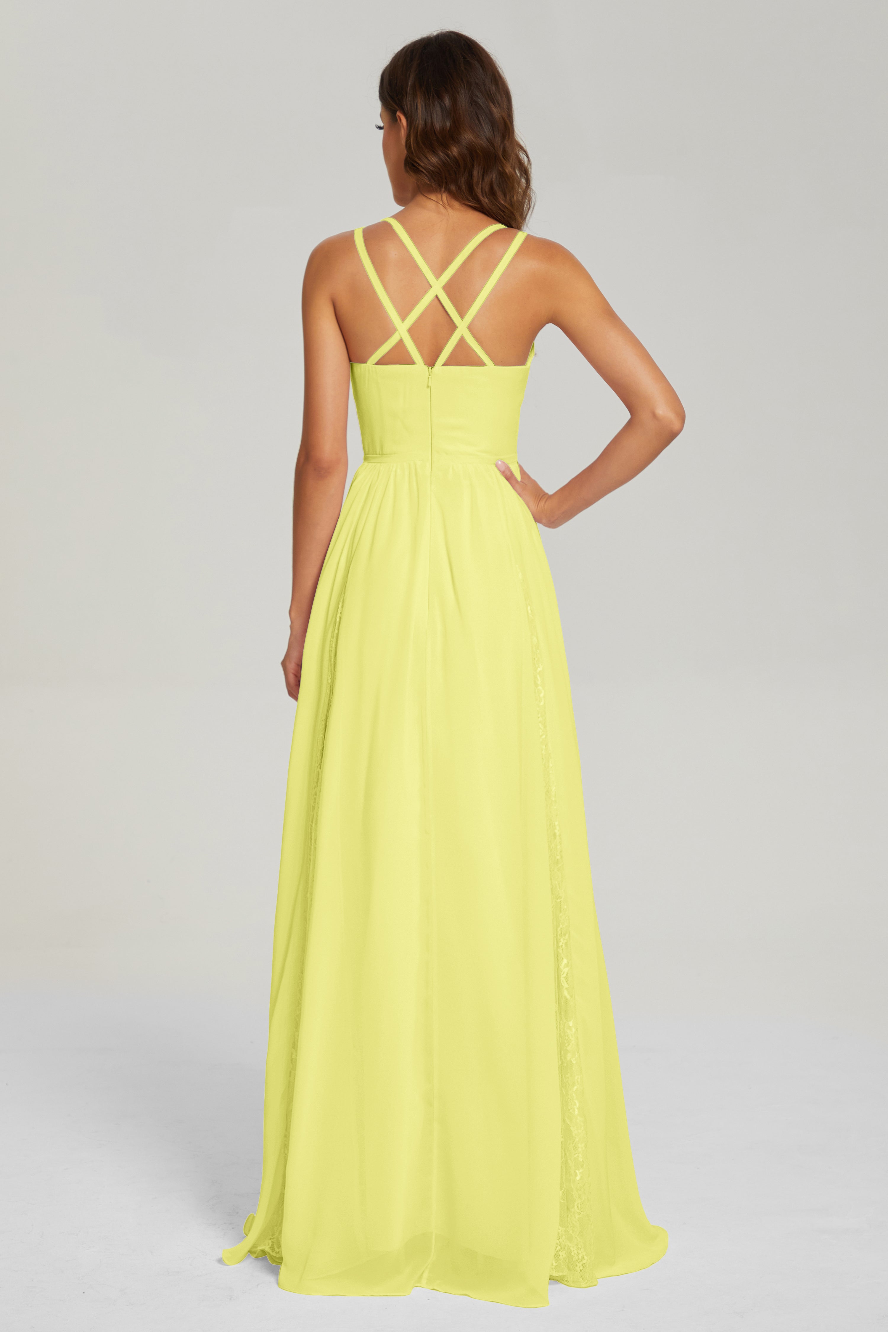 V-neck Criss Cross Long Chiffon Prom Dresses