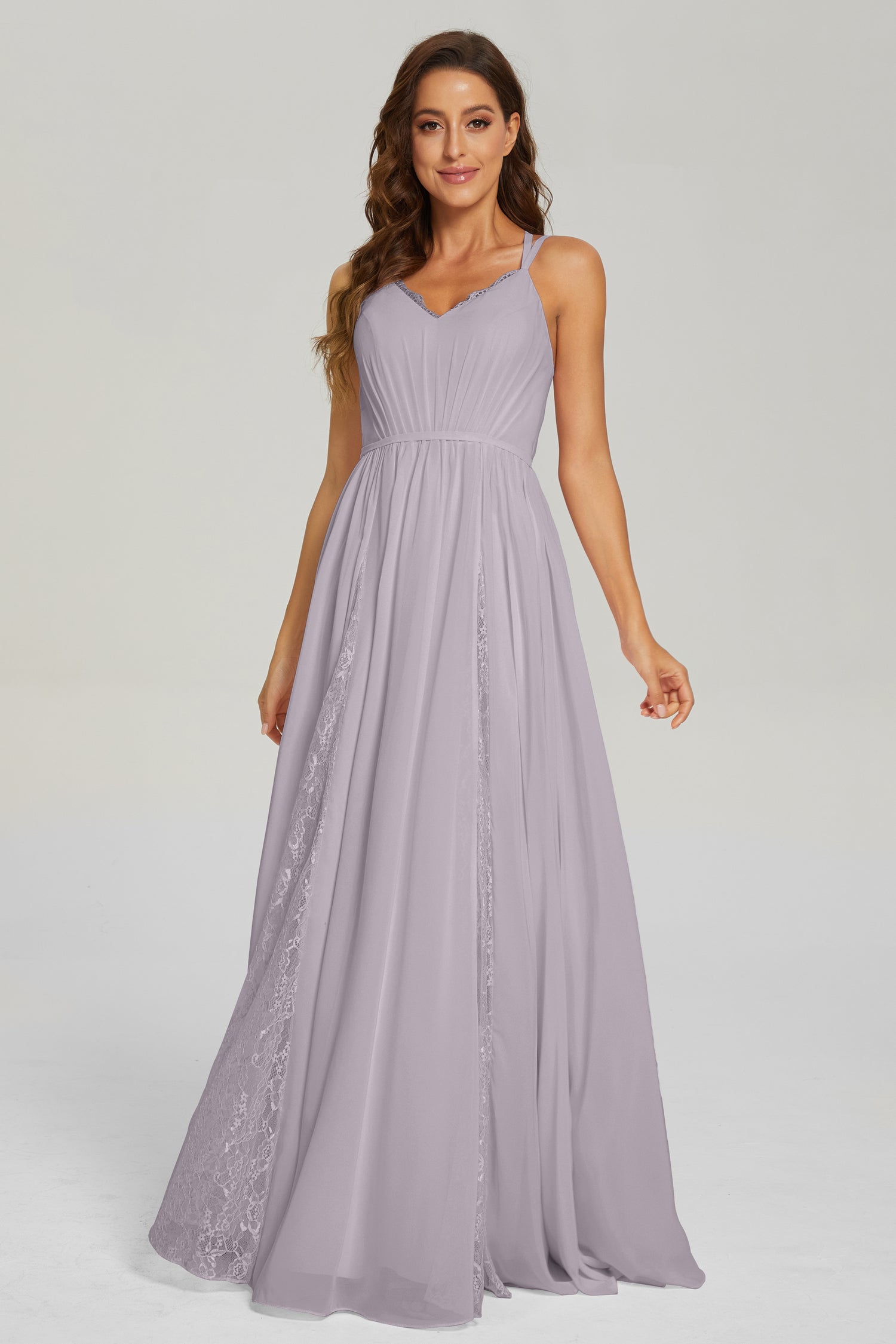 A Line V Neck Floor Length Lilac Chiffon Long Prom Dress, Lilac Lavender  Formal Graduation Evening Dress, Lilac Bridesmaid Dress