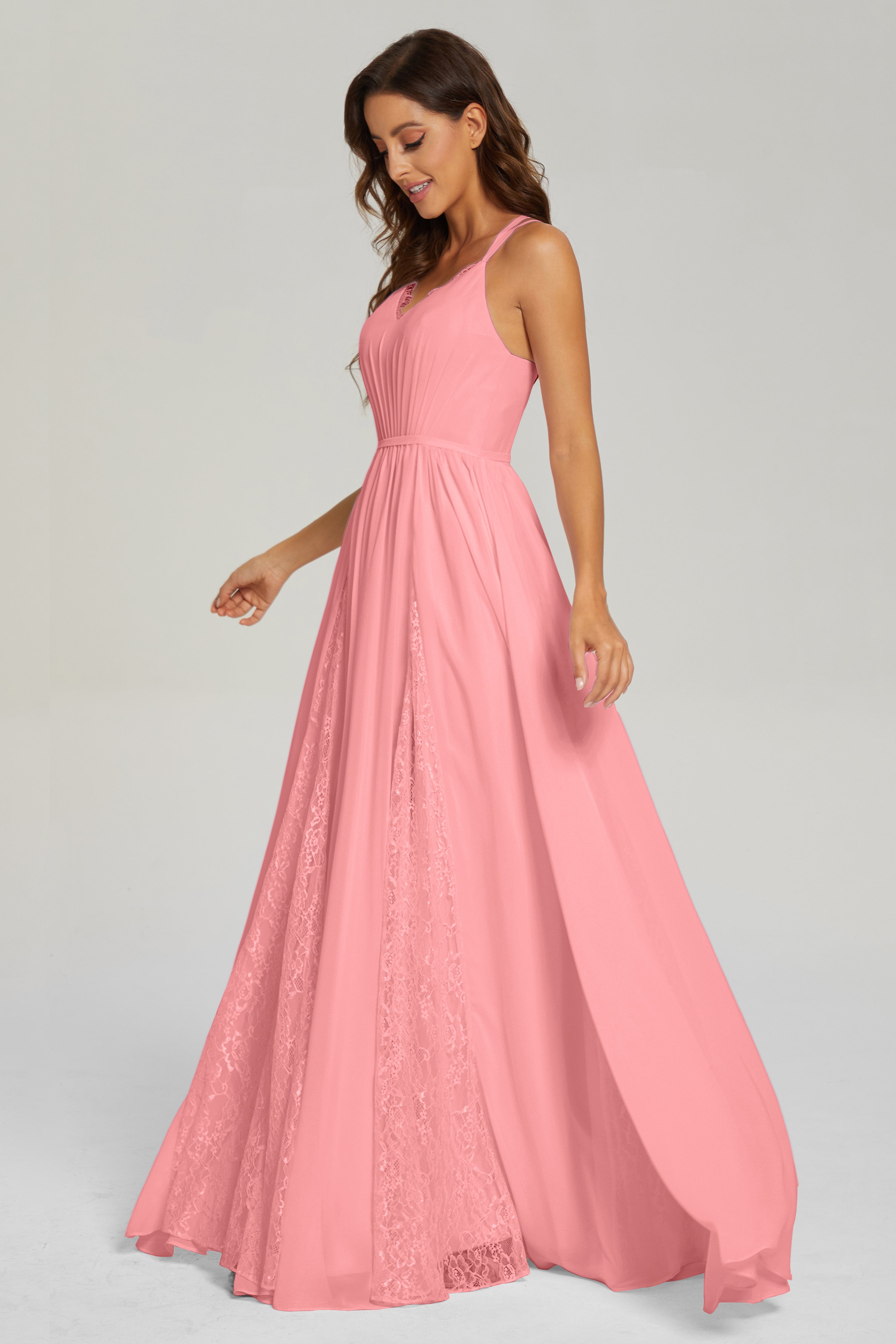 V-neck Criss Cross Long Chiffon Prom Dresses