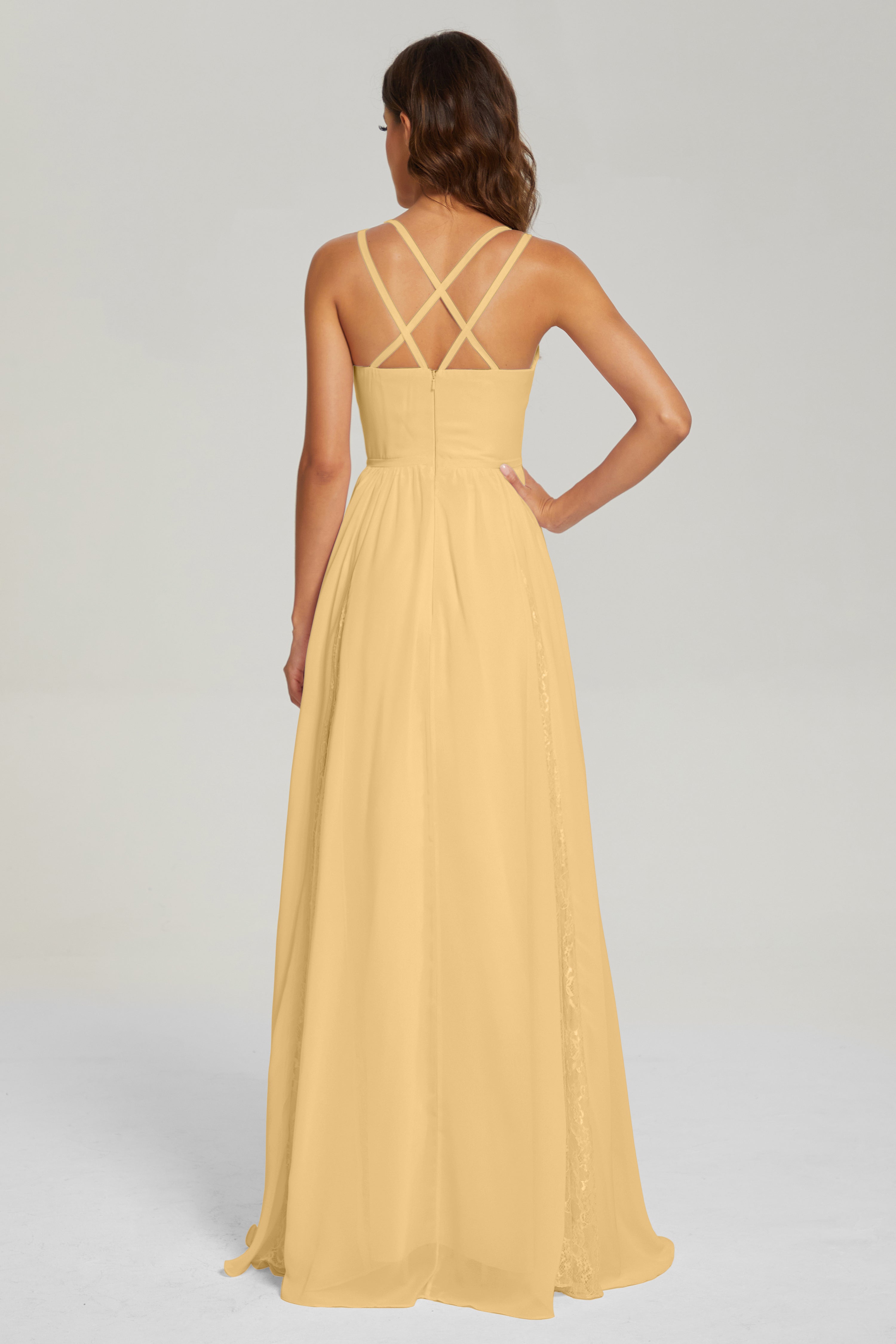 V-neck Criss Cross Long Chiffon Prom Dresses