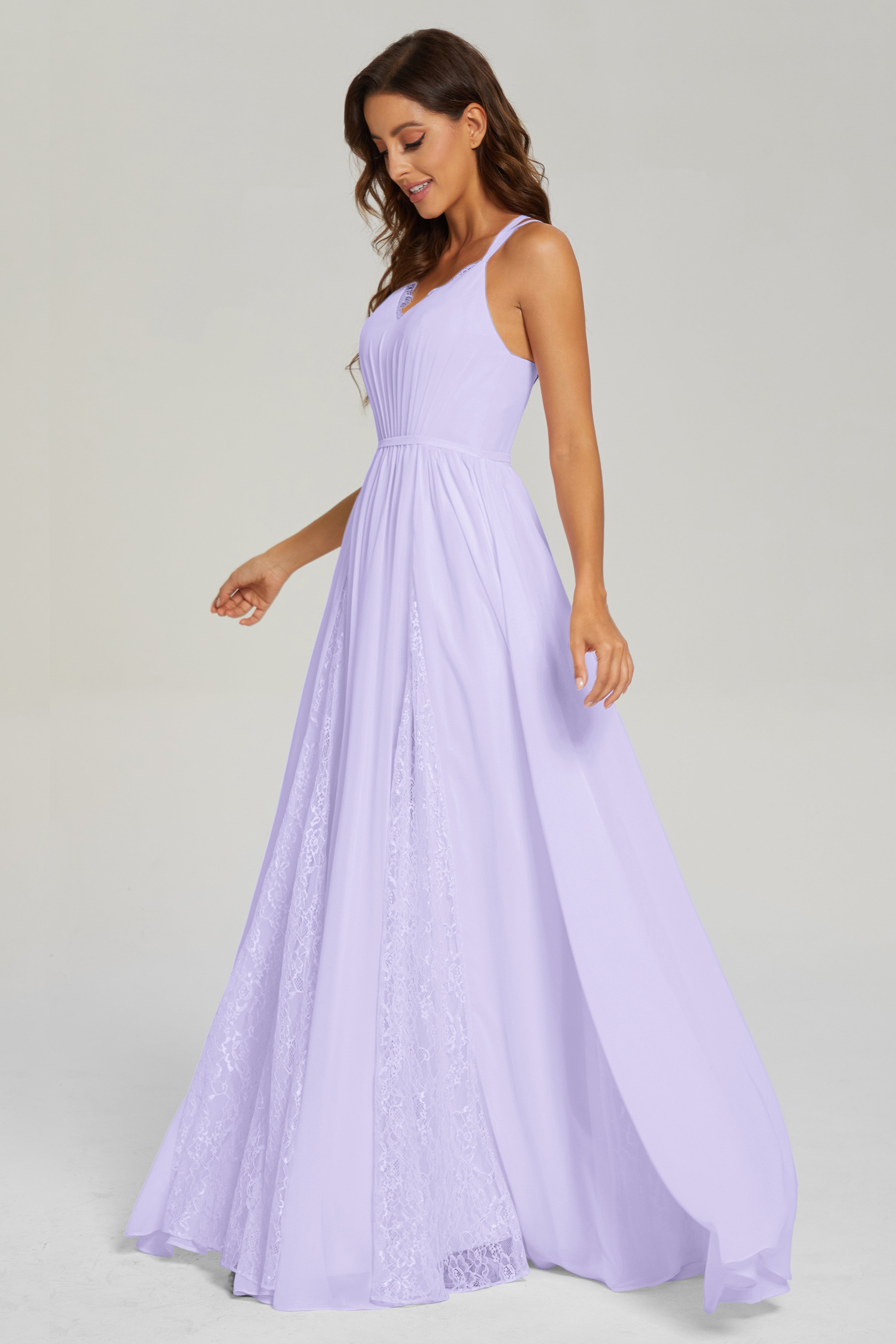 V-neck Criss Cross Long Chiffon Prom Dresses