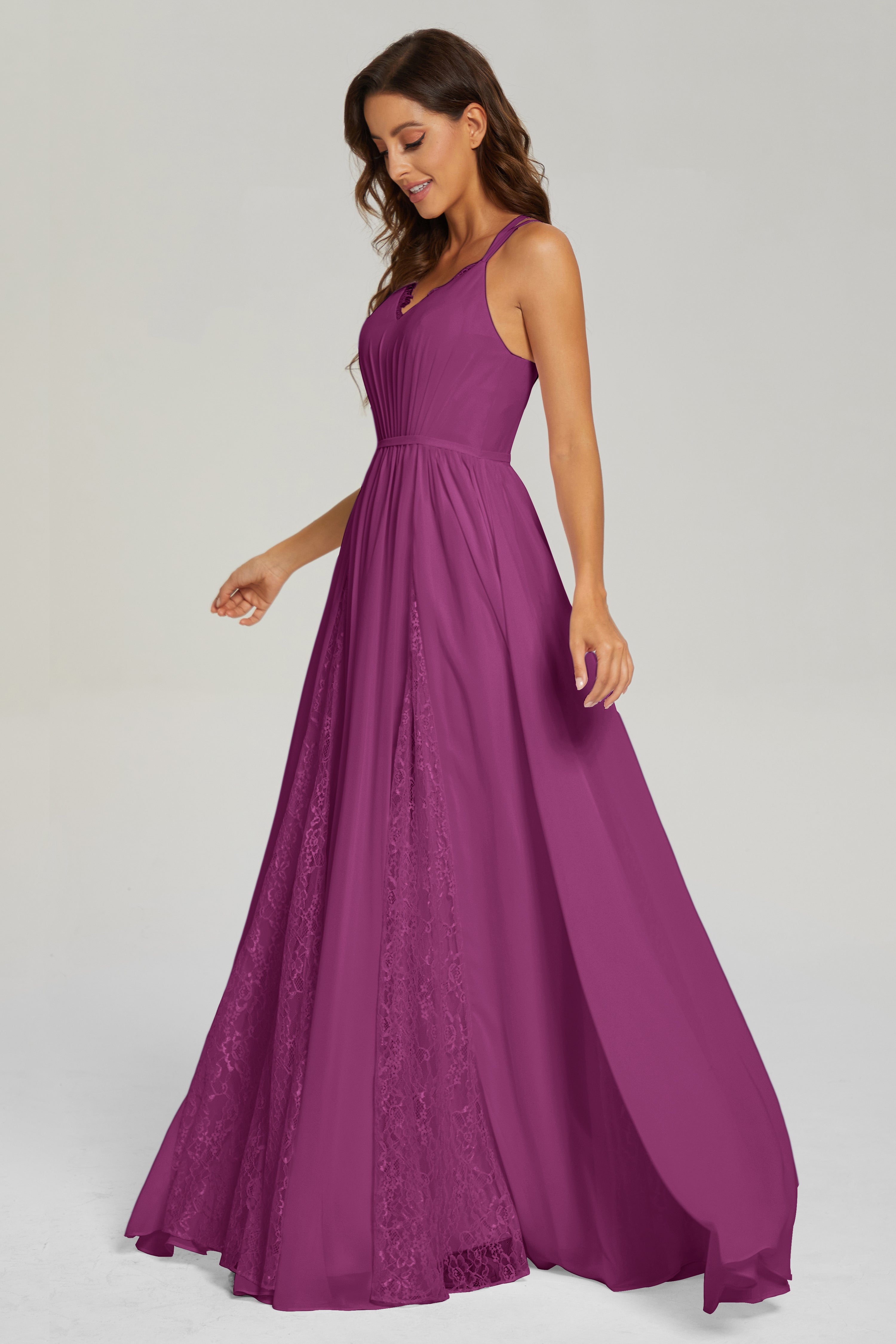 V-neck Criss Cross Long Chiffon Prom Dresses