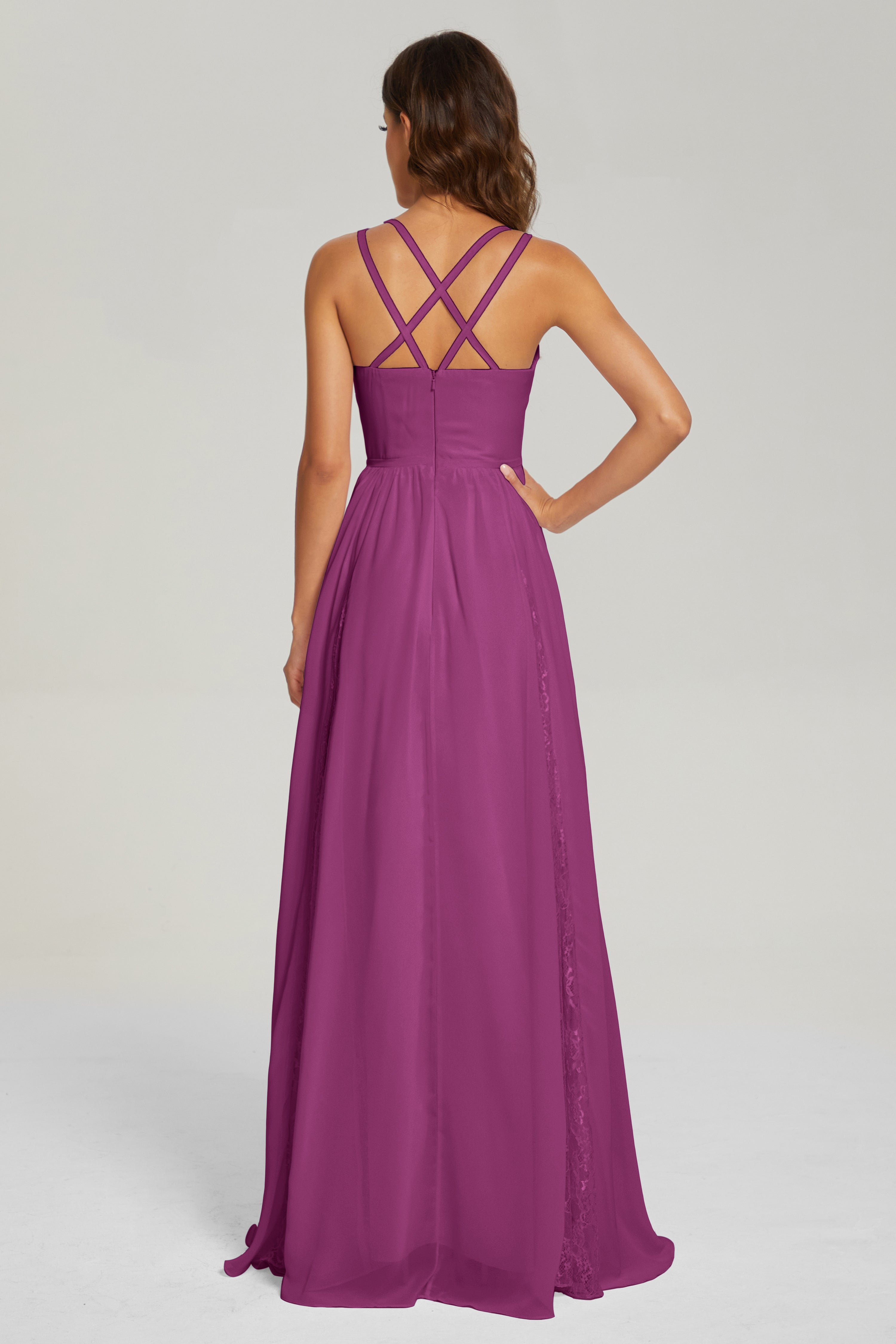 V-neck Criss Cross Long Chiffon Prom Dresses