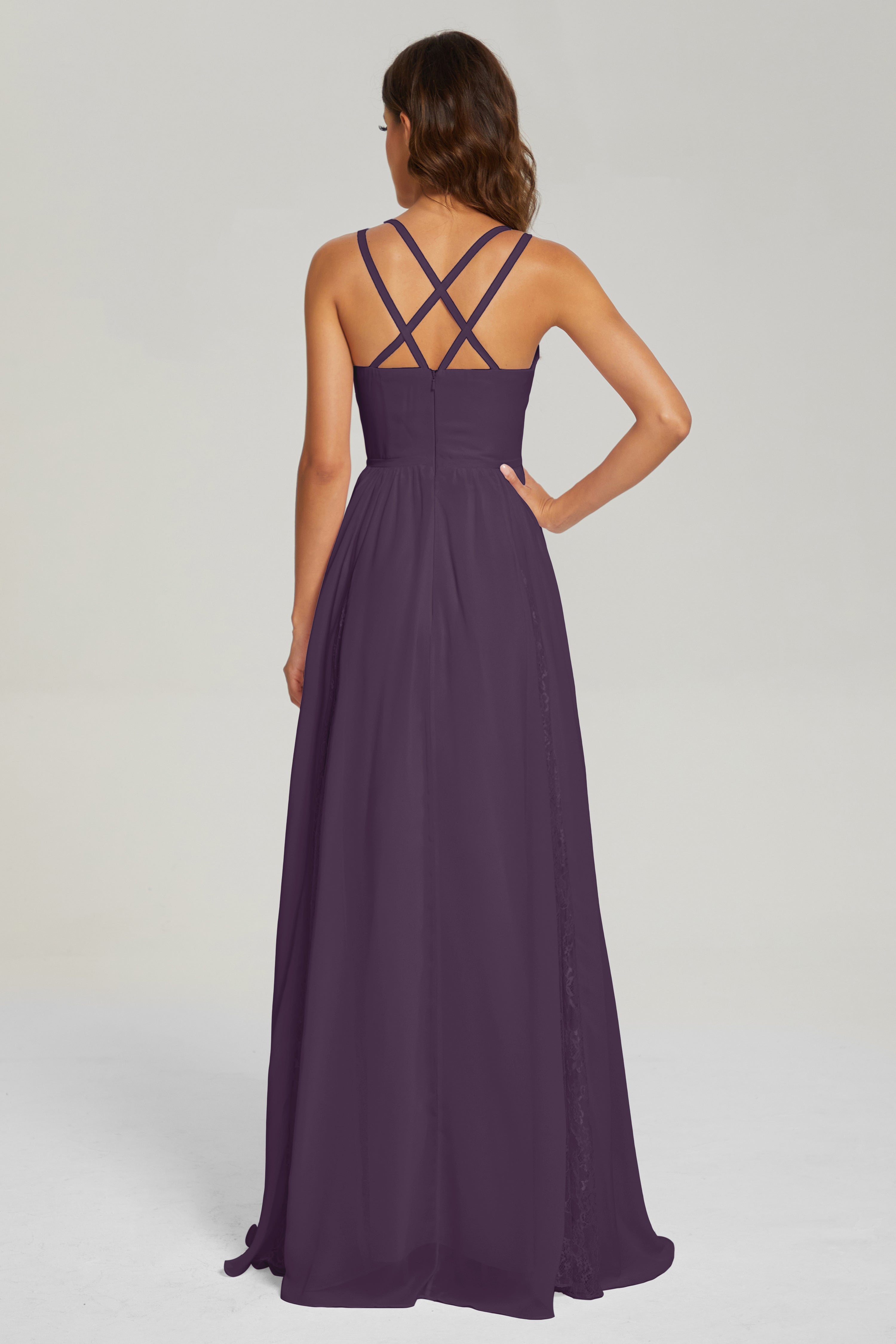 V-neck Criss Cross Long Chiffon Prom Dresses