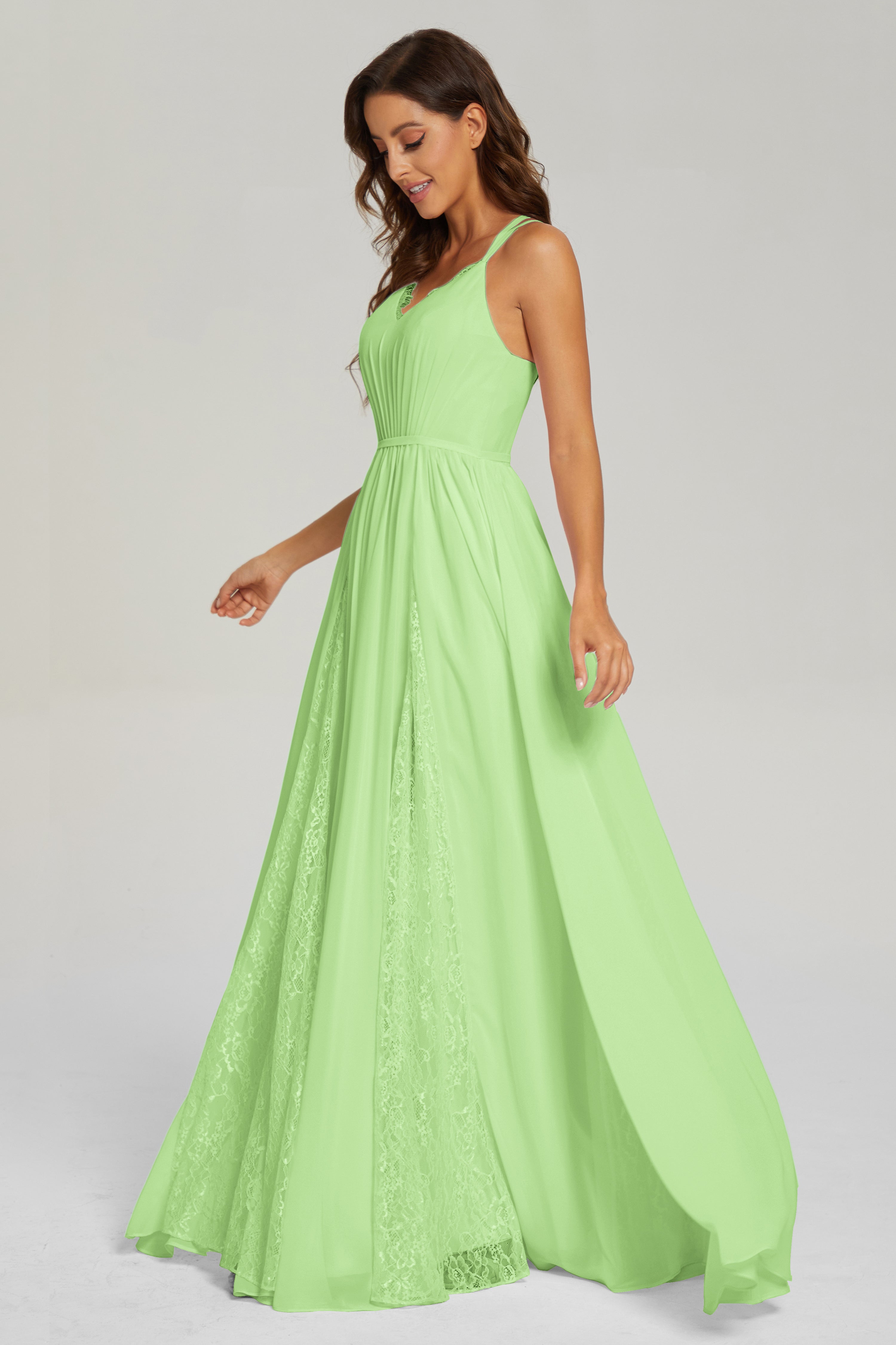 V-neck Criss Cross Long Chiffon Prom Dresses