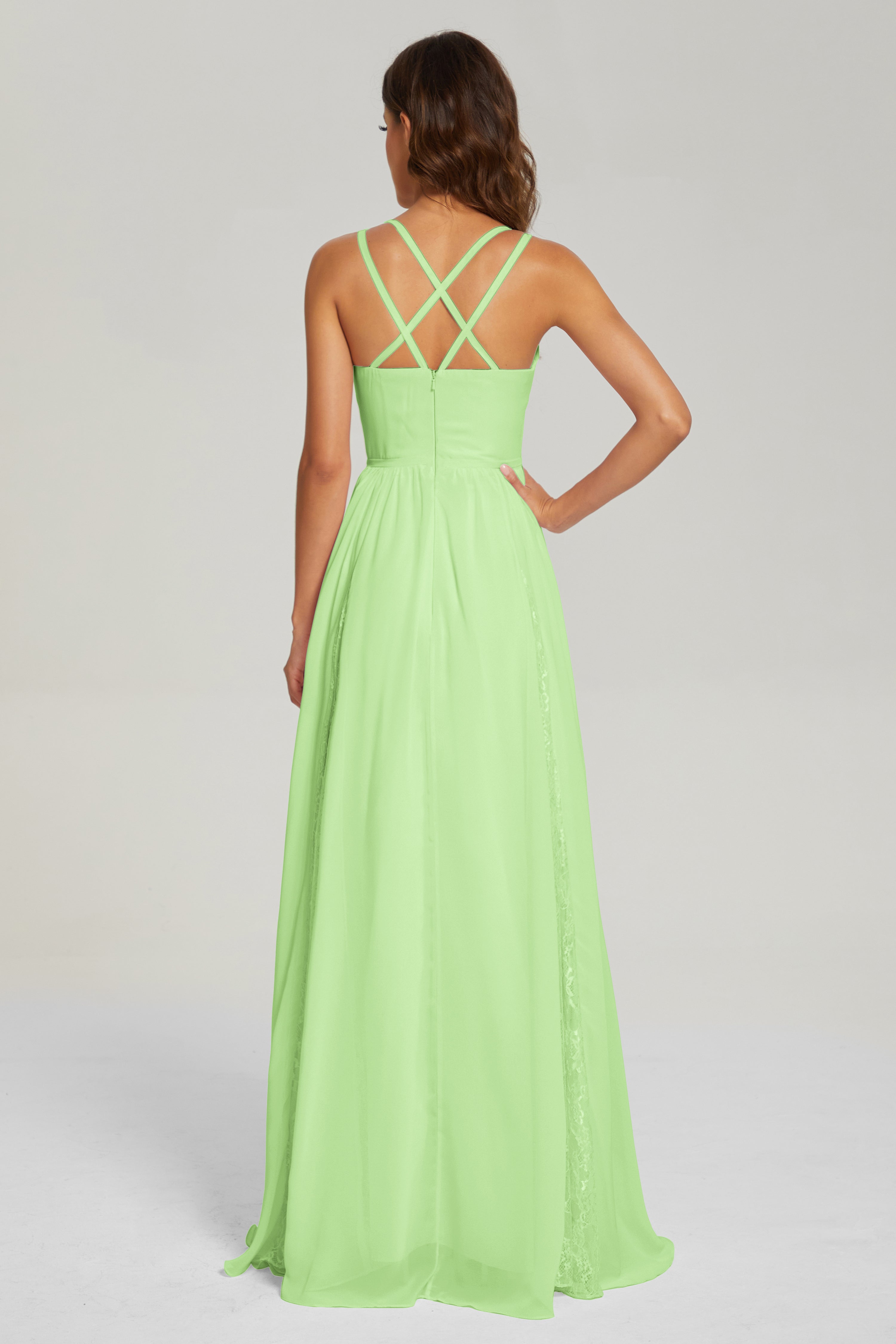 V-neck Criss Cross Long Chiffon Prom Dresses