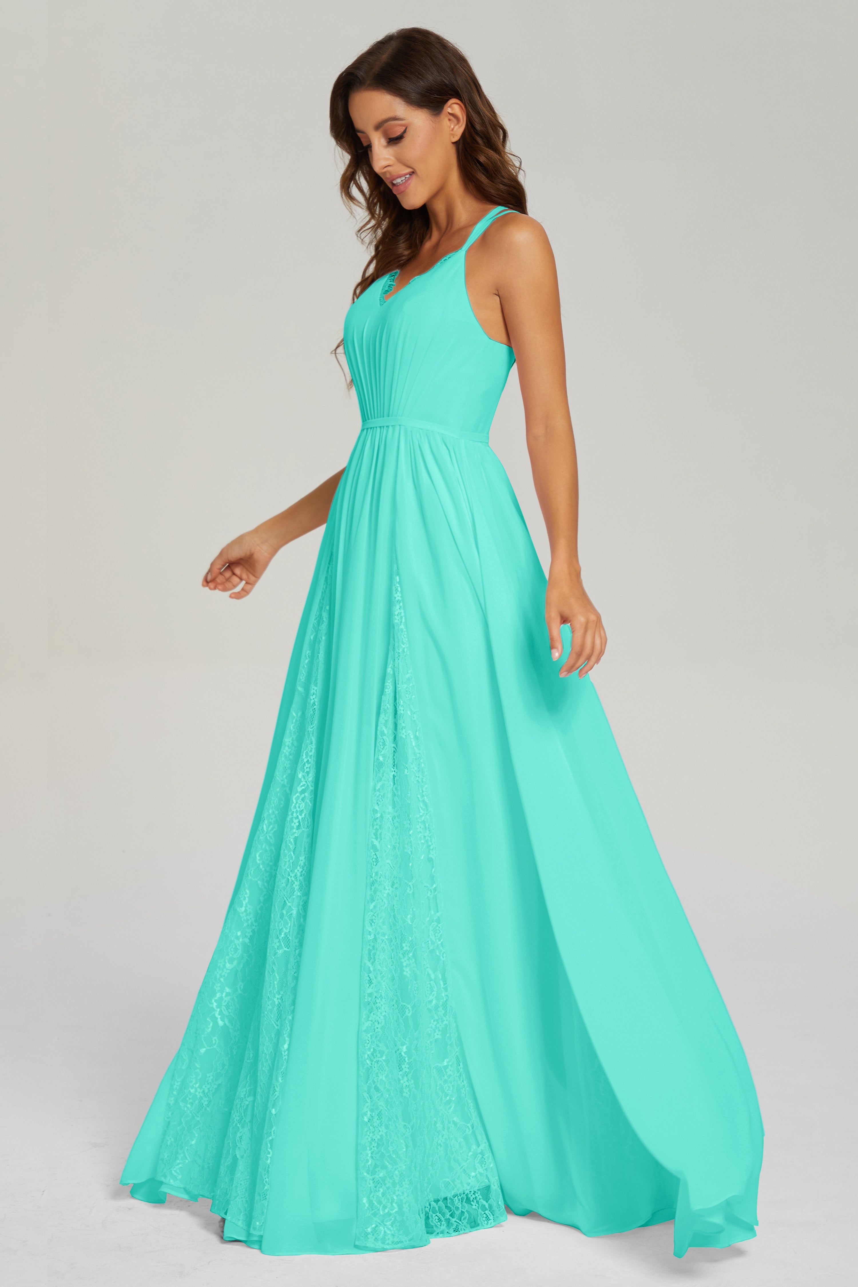 V-neck Criss Cross Long Chiffon Prom Dresses