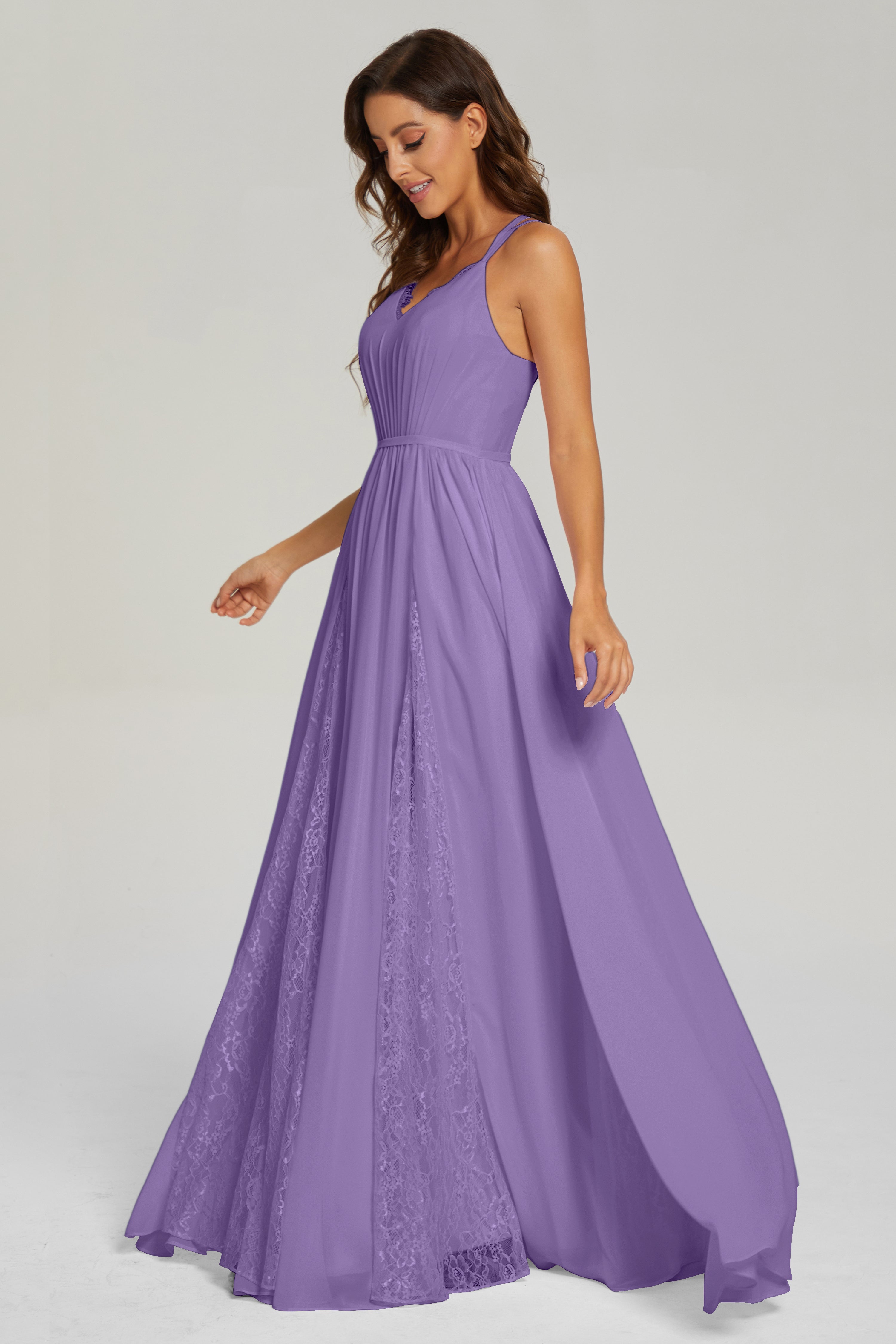 V-neck Criss Cross Long Chiffon Prom Dresses