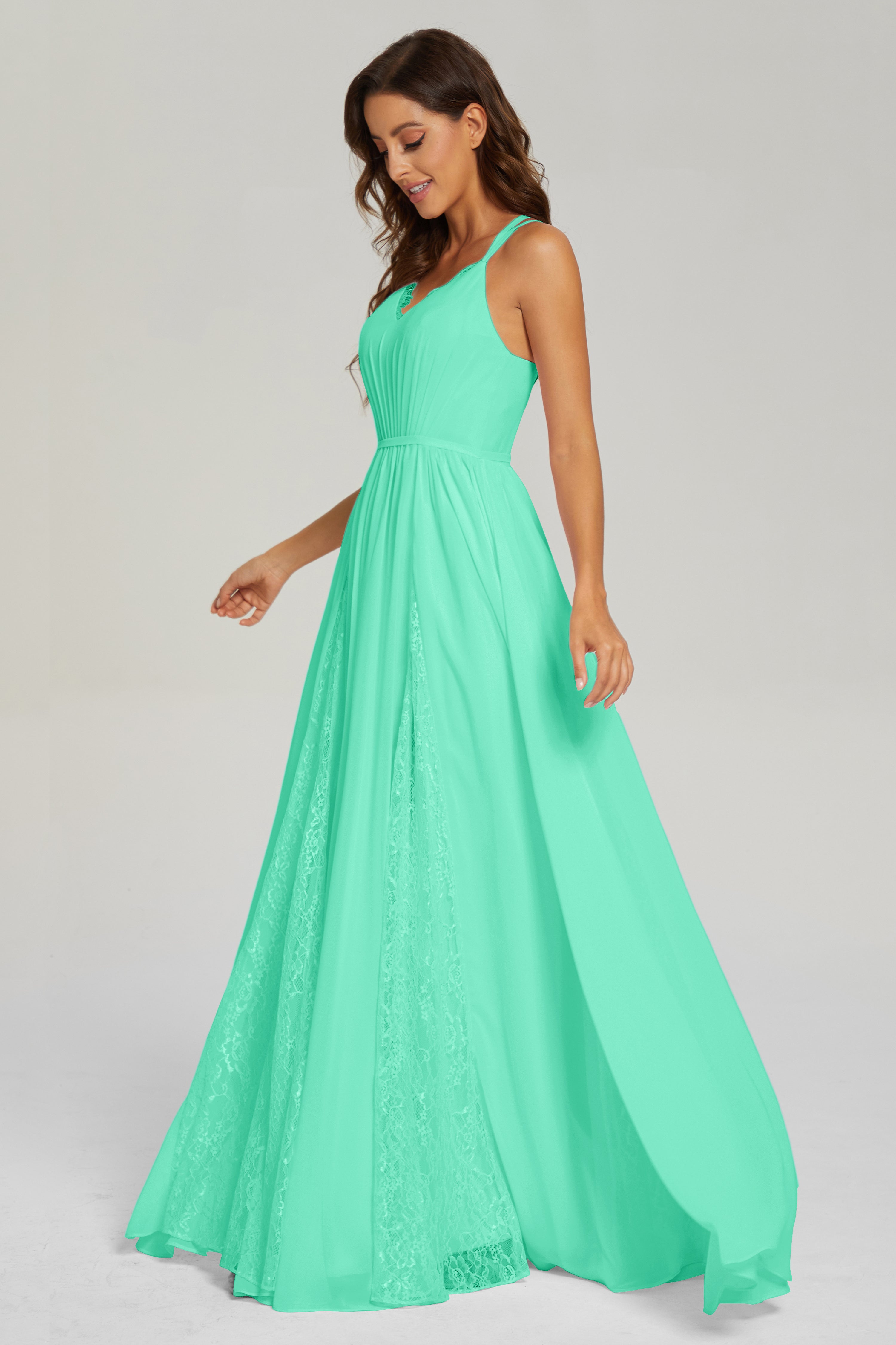 V-neck Criss Cross Long Chiffon Prom Dresses