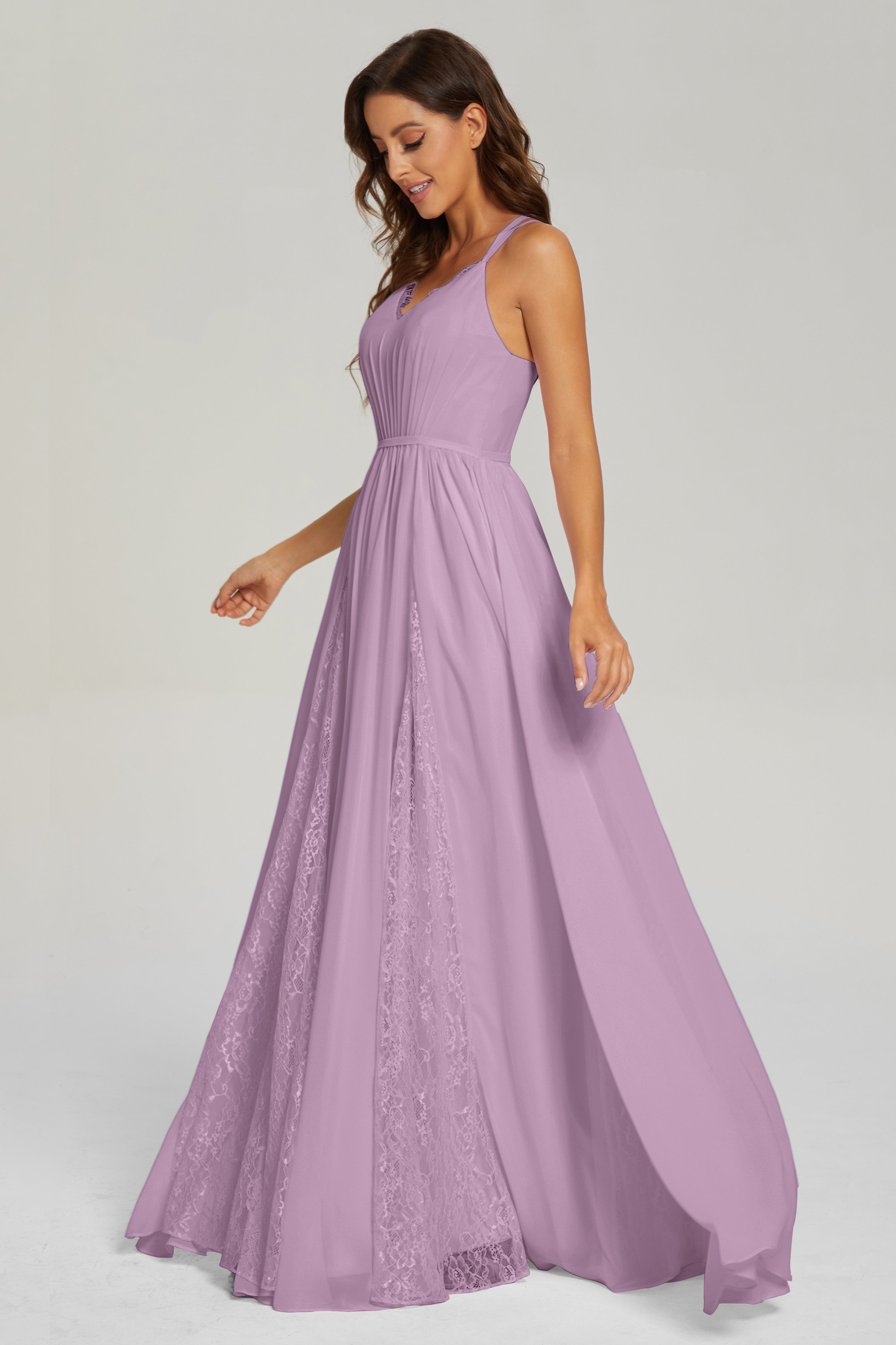 V-neck Criss Cross Long Chiffon Prom Dresses