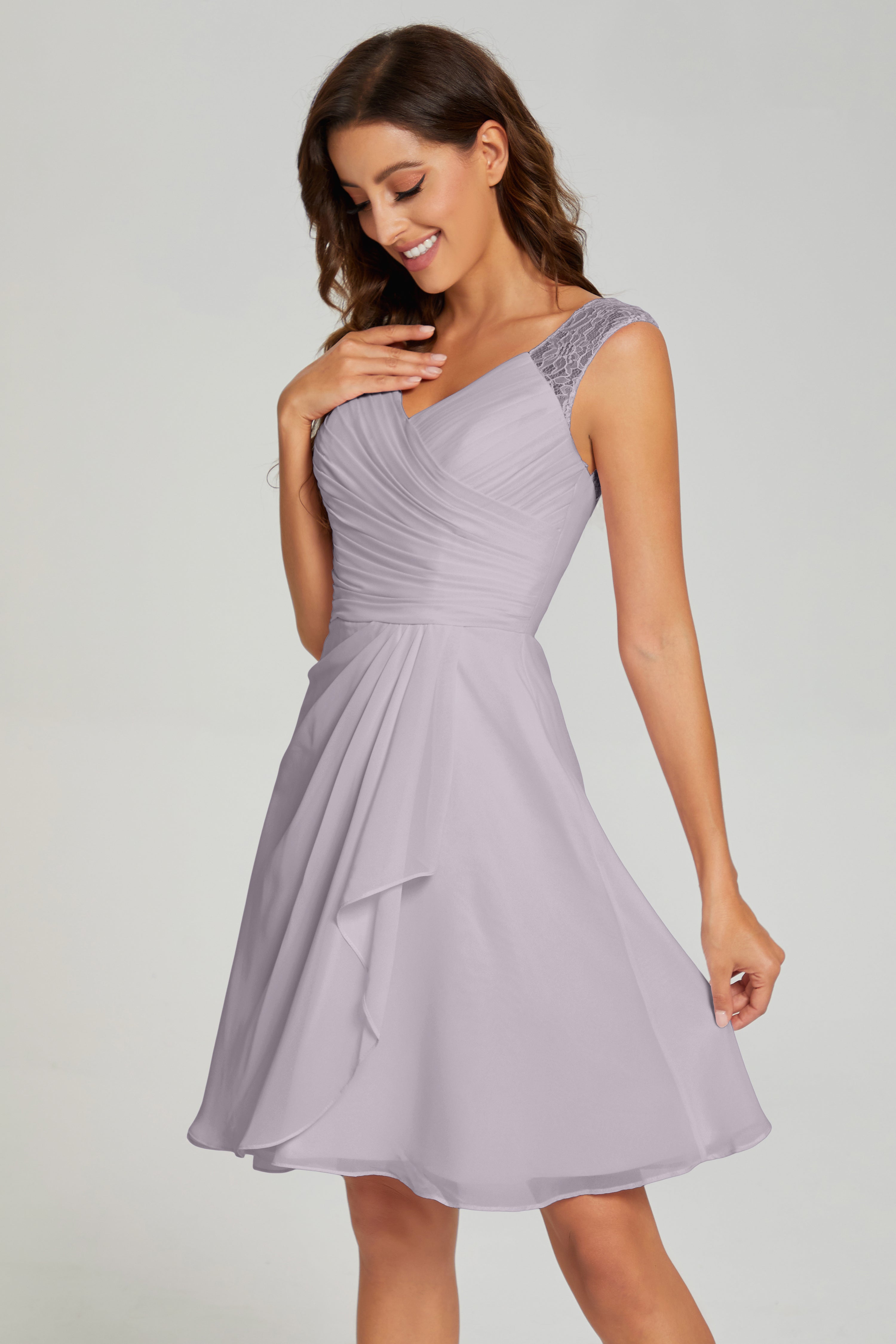 V-neck Knee Length Chiffon Prom Dresses