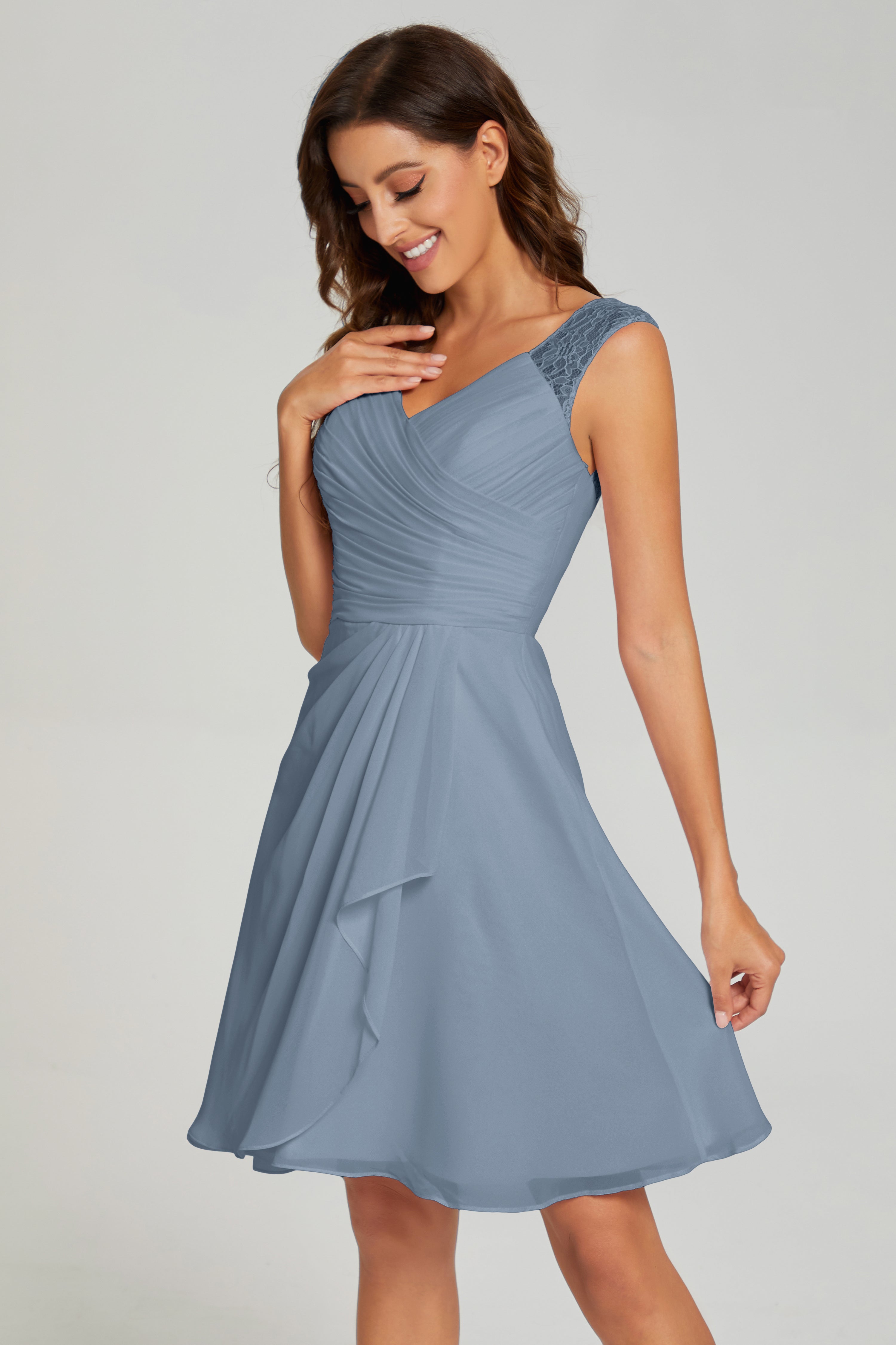 V-neck Knee Length Chiffon Prom Dresses