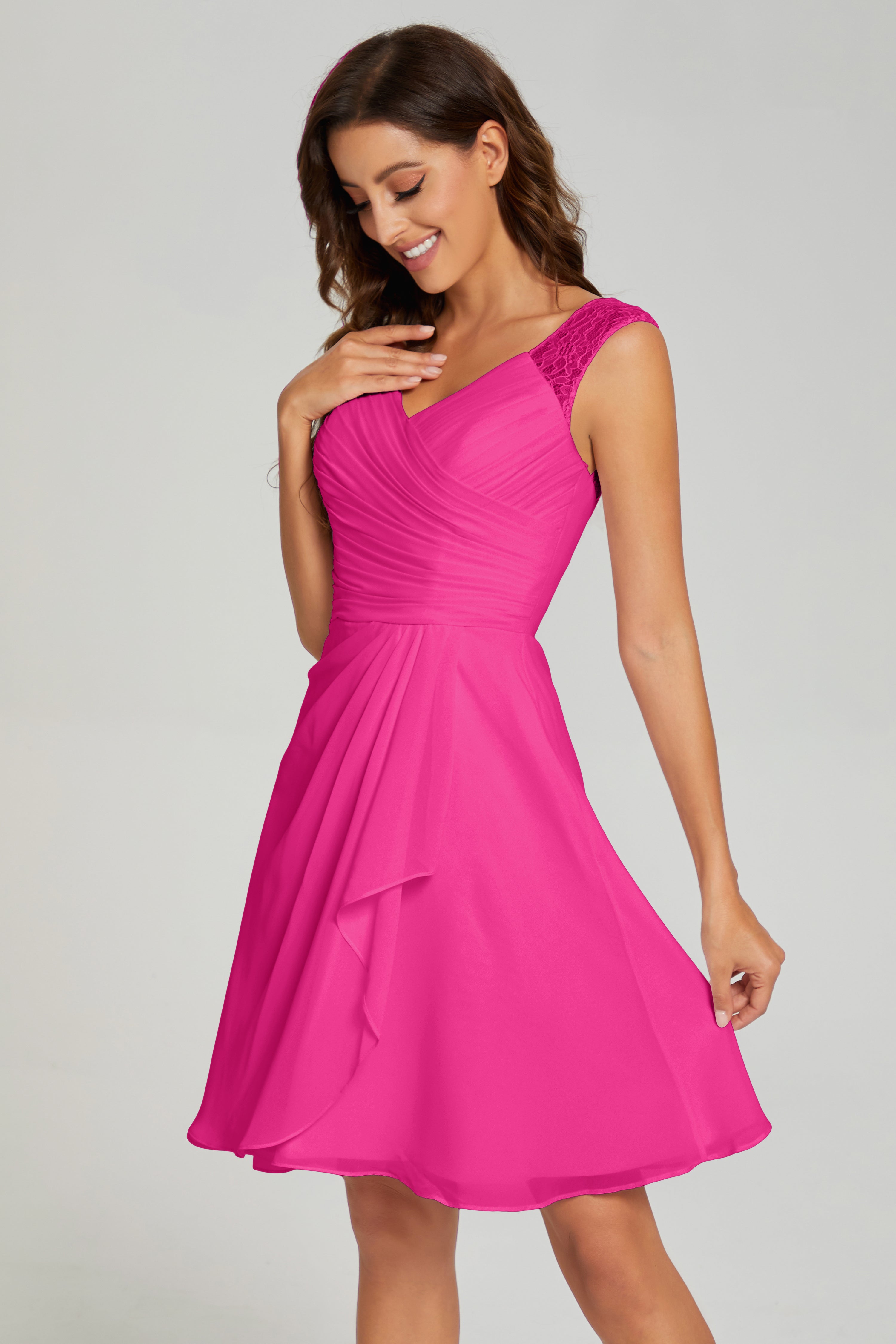 V-neck Knee Length Chiffon Prom Dresses