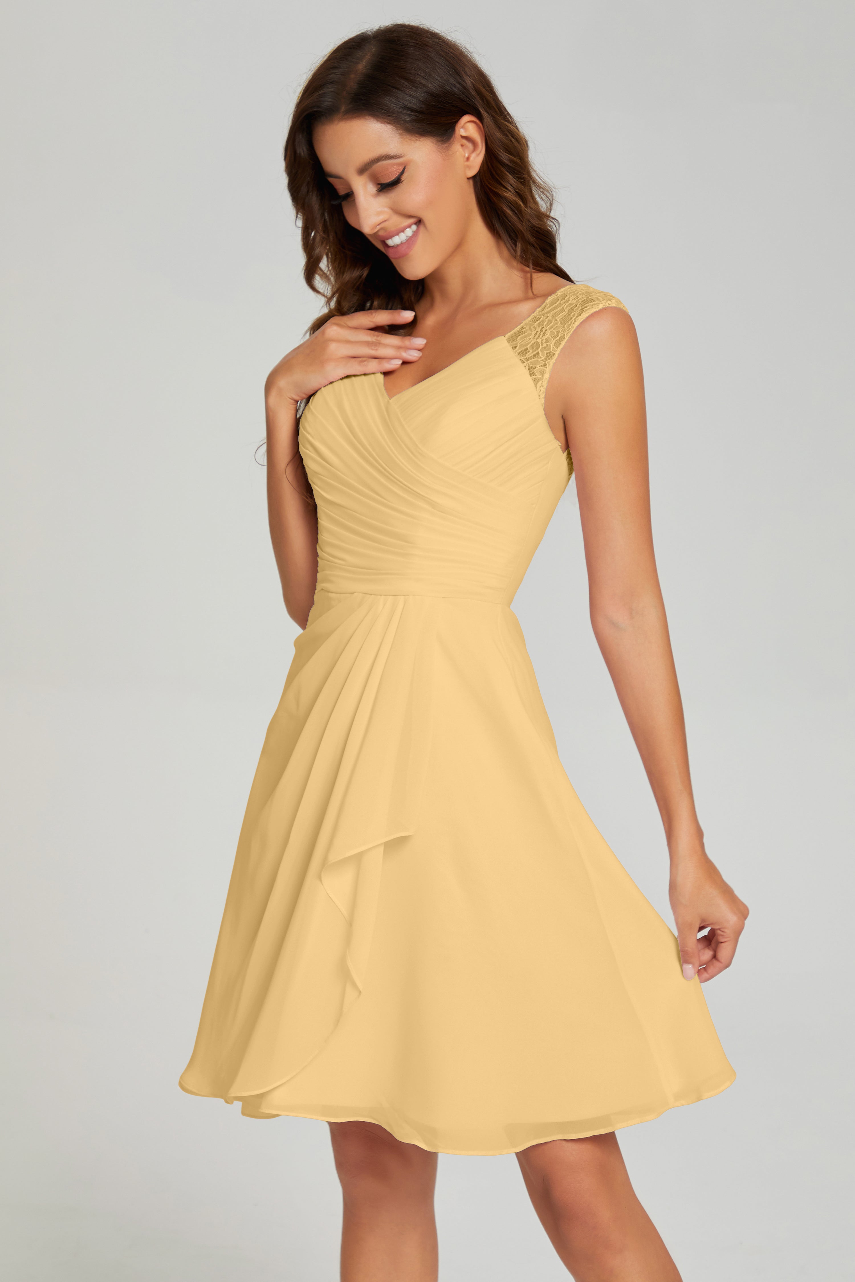 V-neck Knee Length Chiffon Prom Dresses