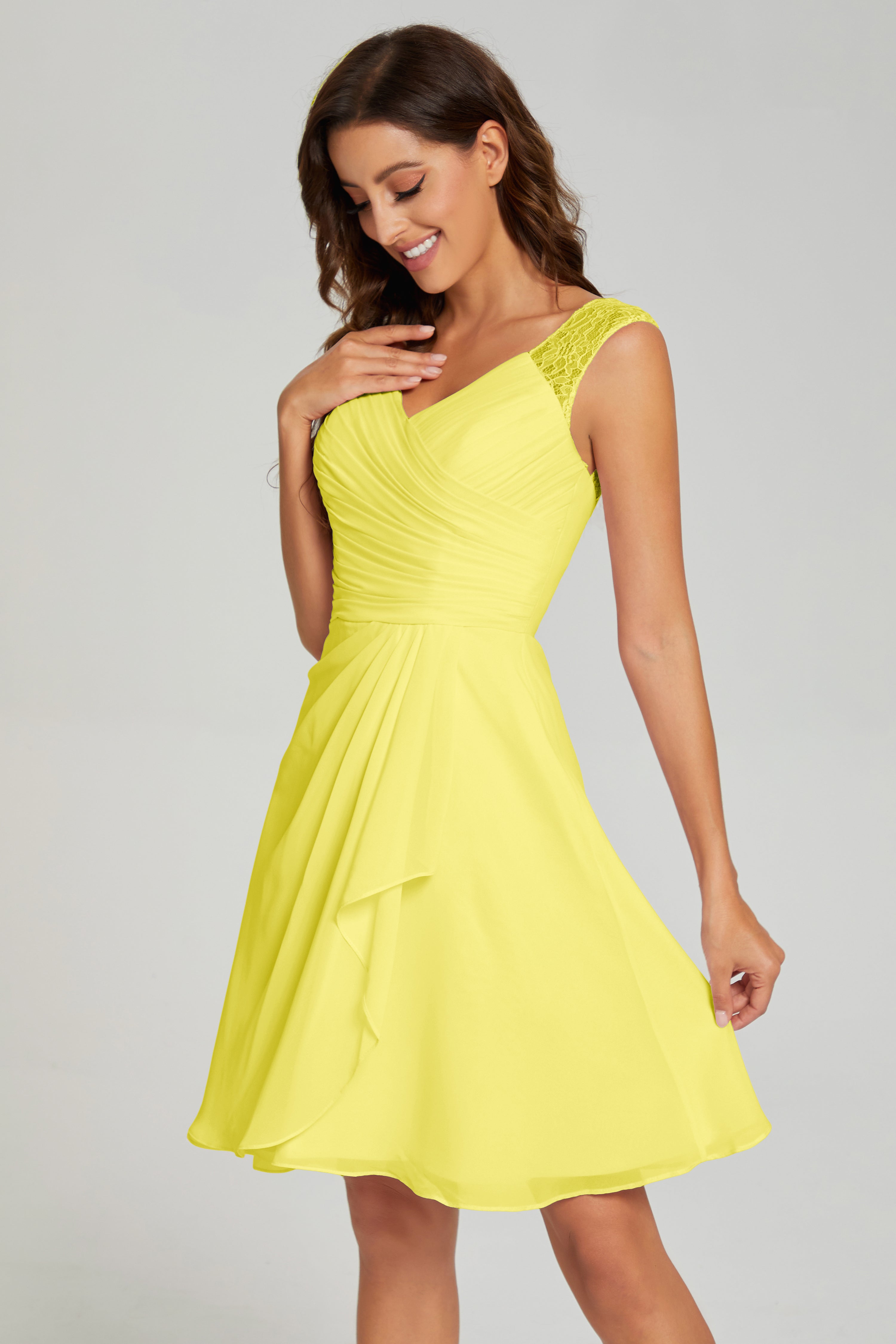 V-neck Knee Length Chiffon Prom Dresses