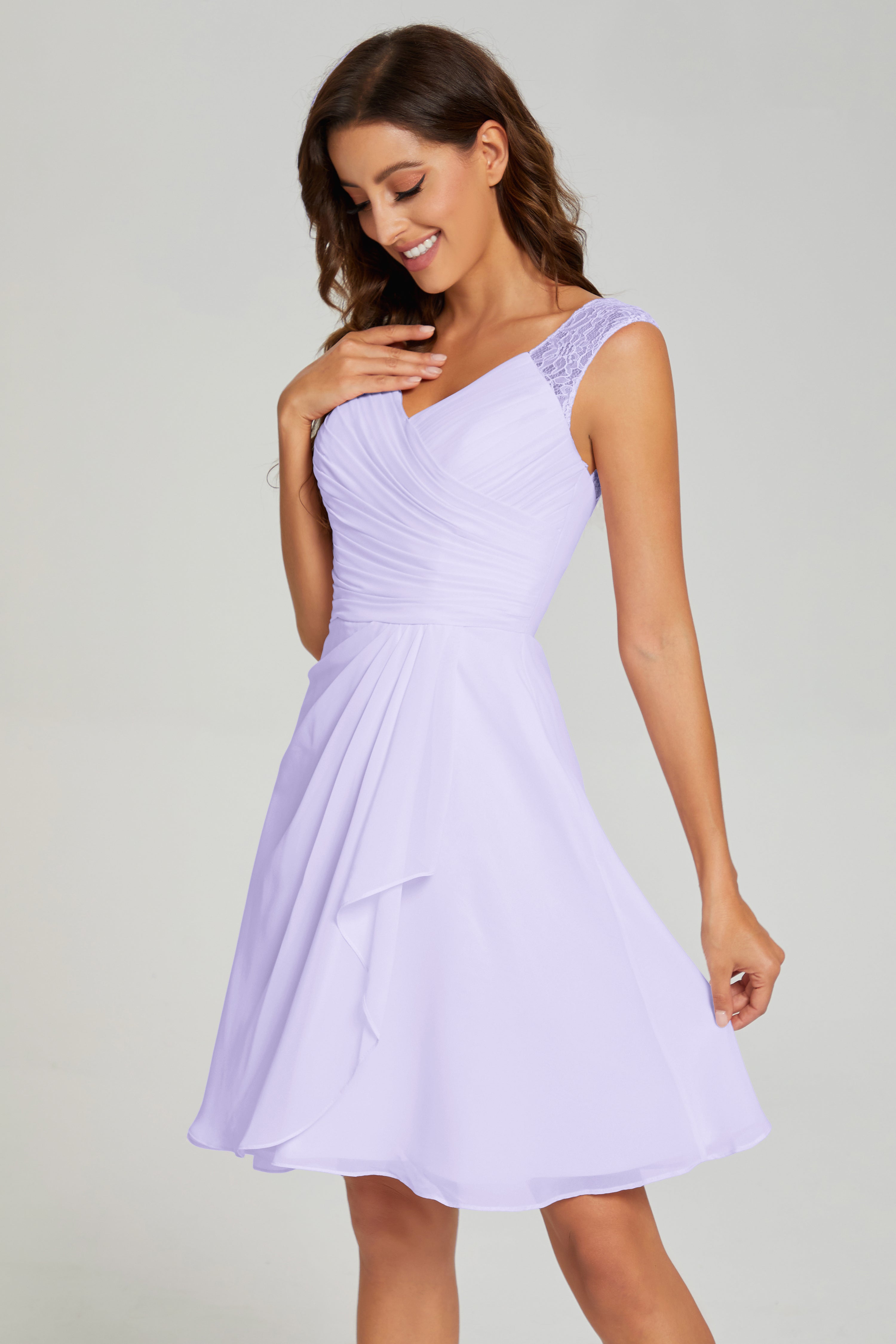 V-neck Knee Length Chiffon Prom Dresses