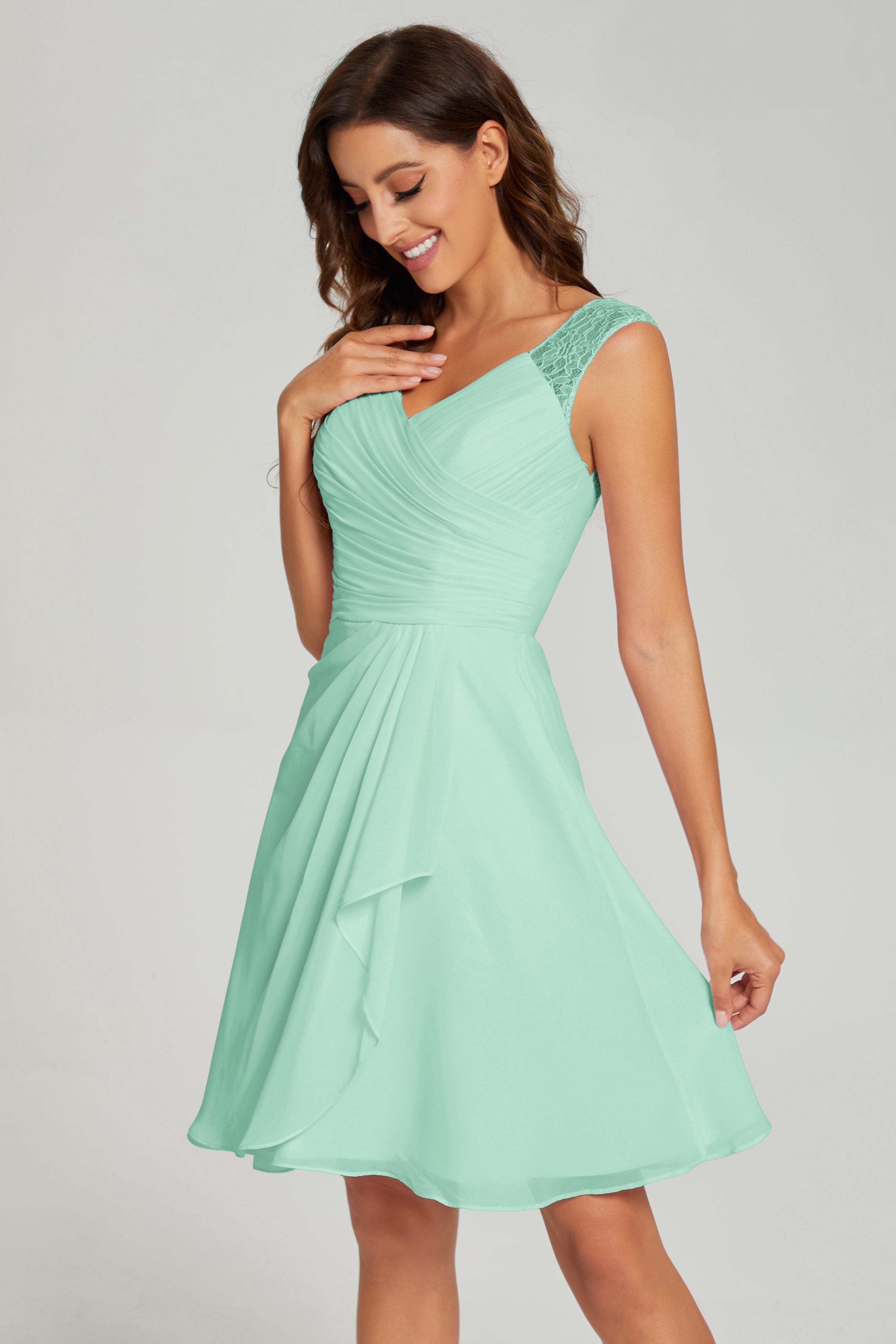 V-neck Knee Length Chiffon Prom Dresses