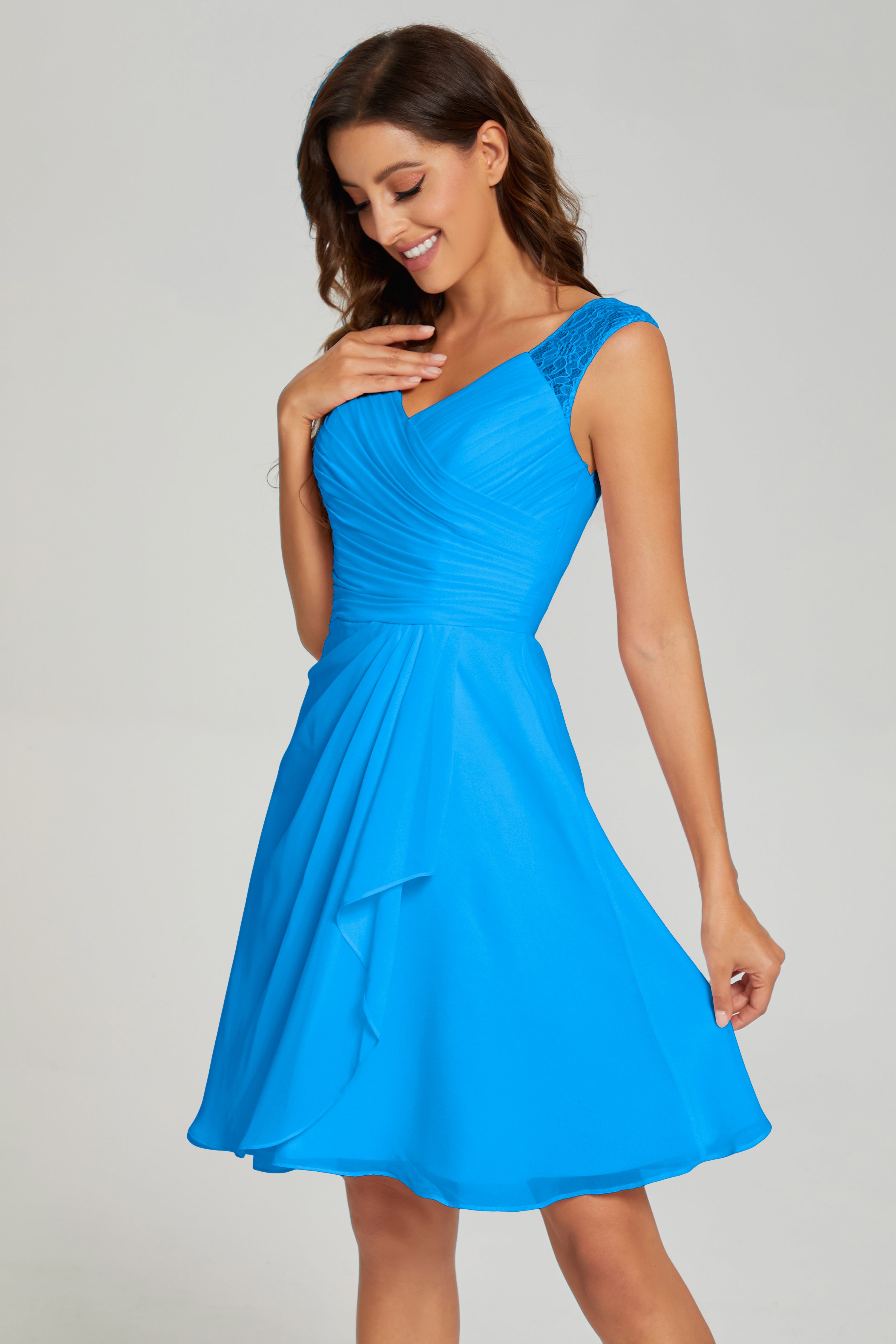 V-neck Knee Length Chiffon Prom Dresses