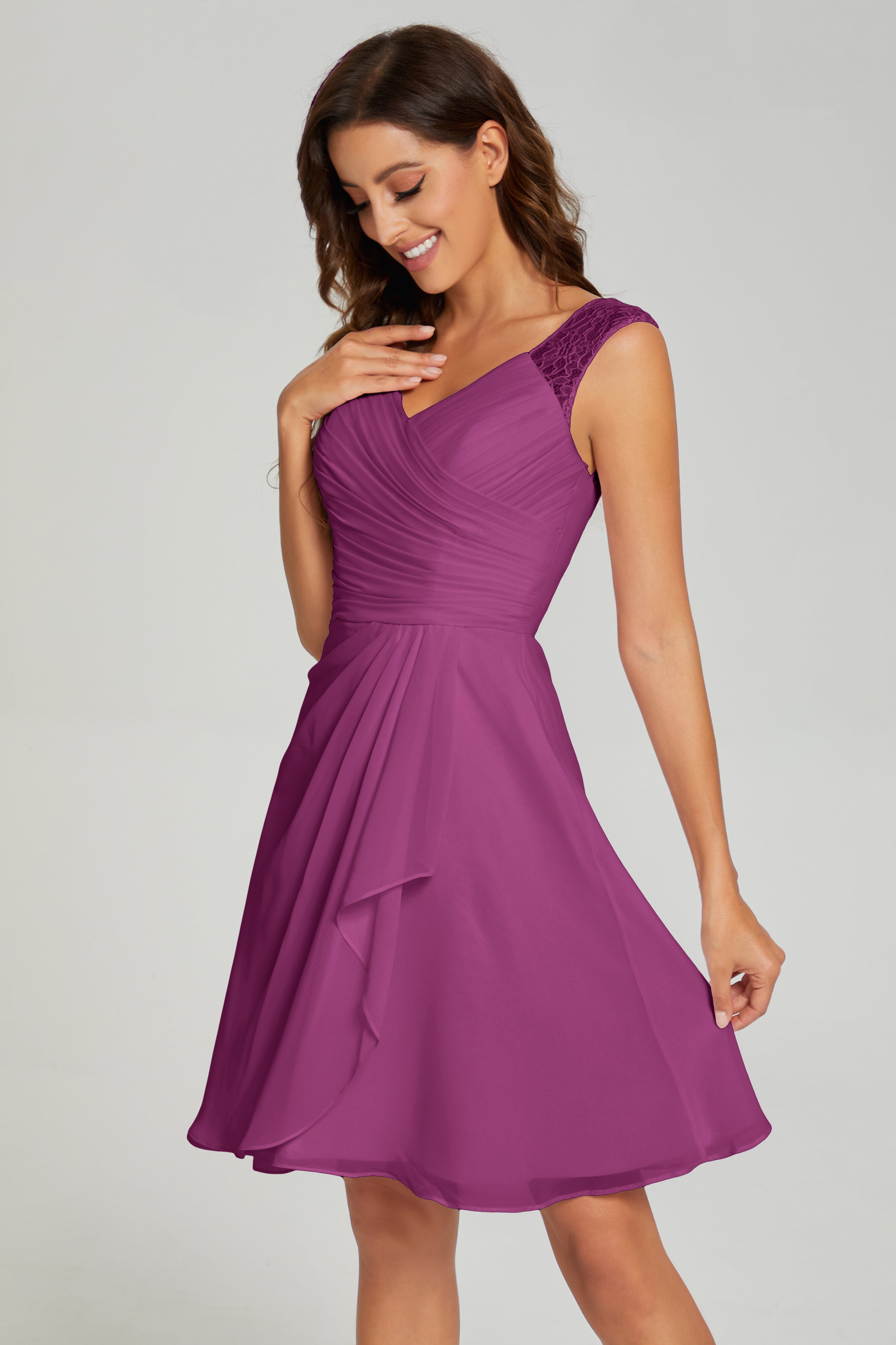 V-neck Knee Length Chiffon Prom Dresses