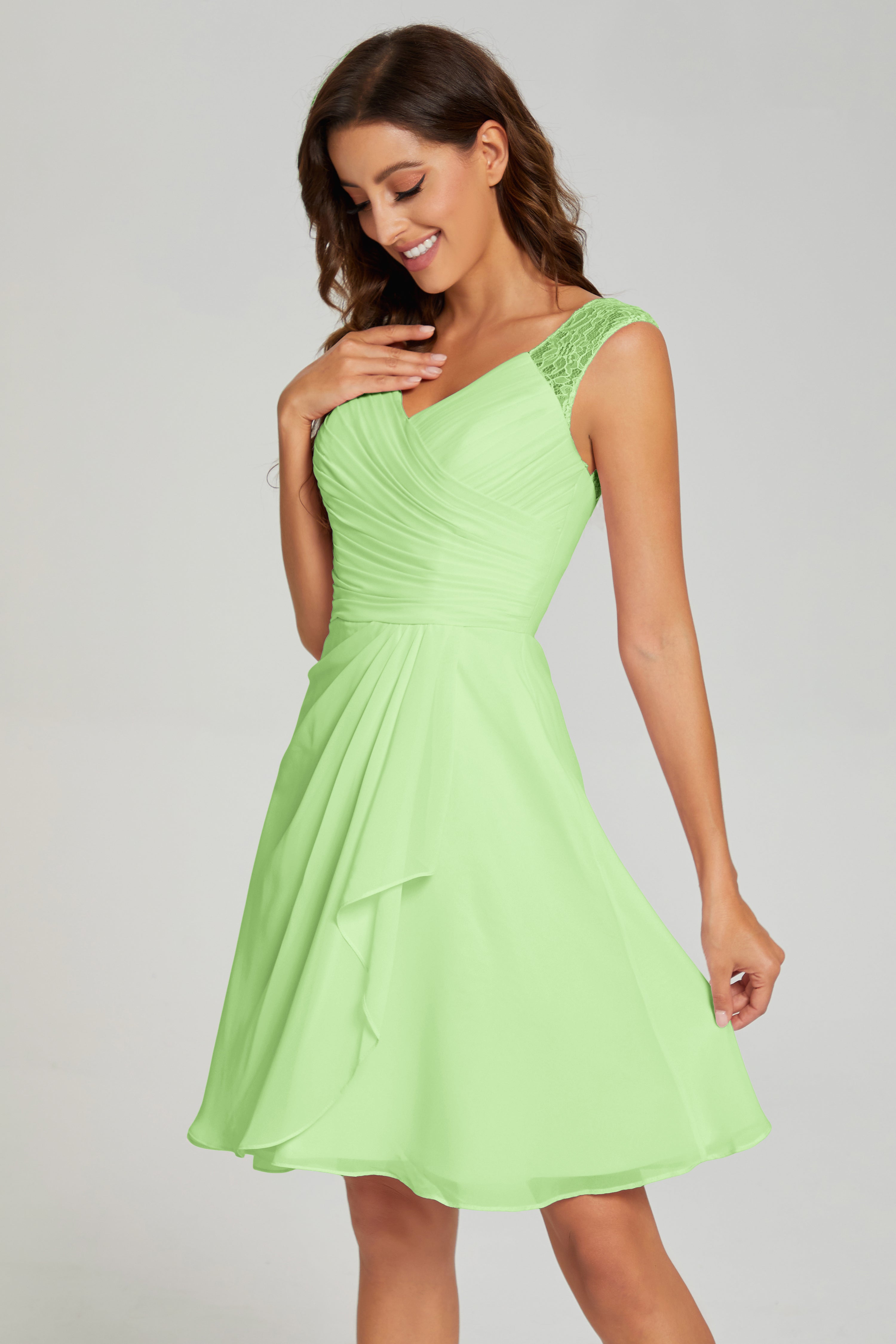 V-neck Knee Length Chiffon Prom Dresses