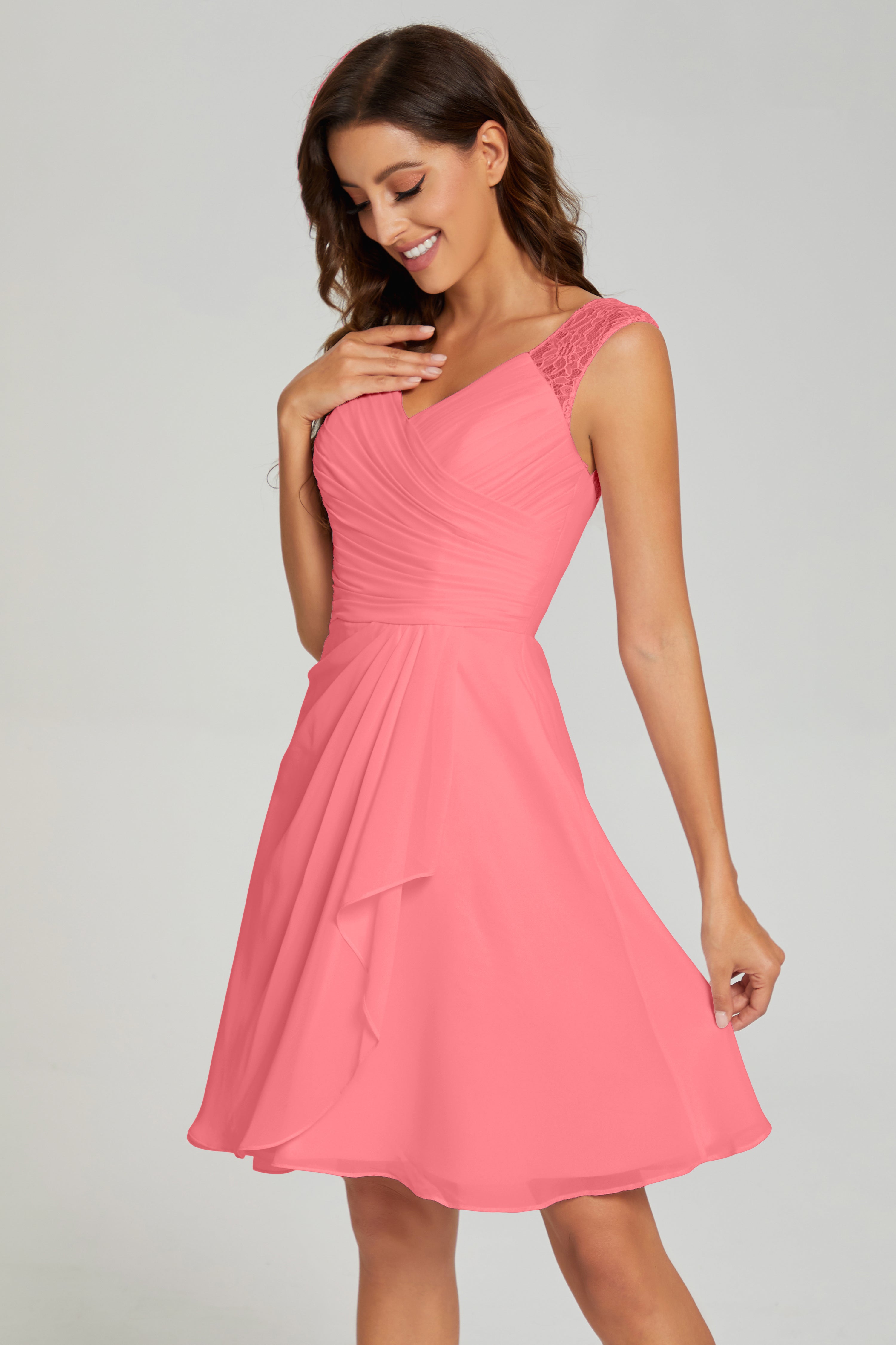 V-neck Knee Length Chiffon Prom Dresses