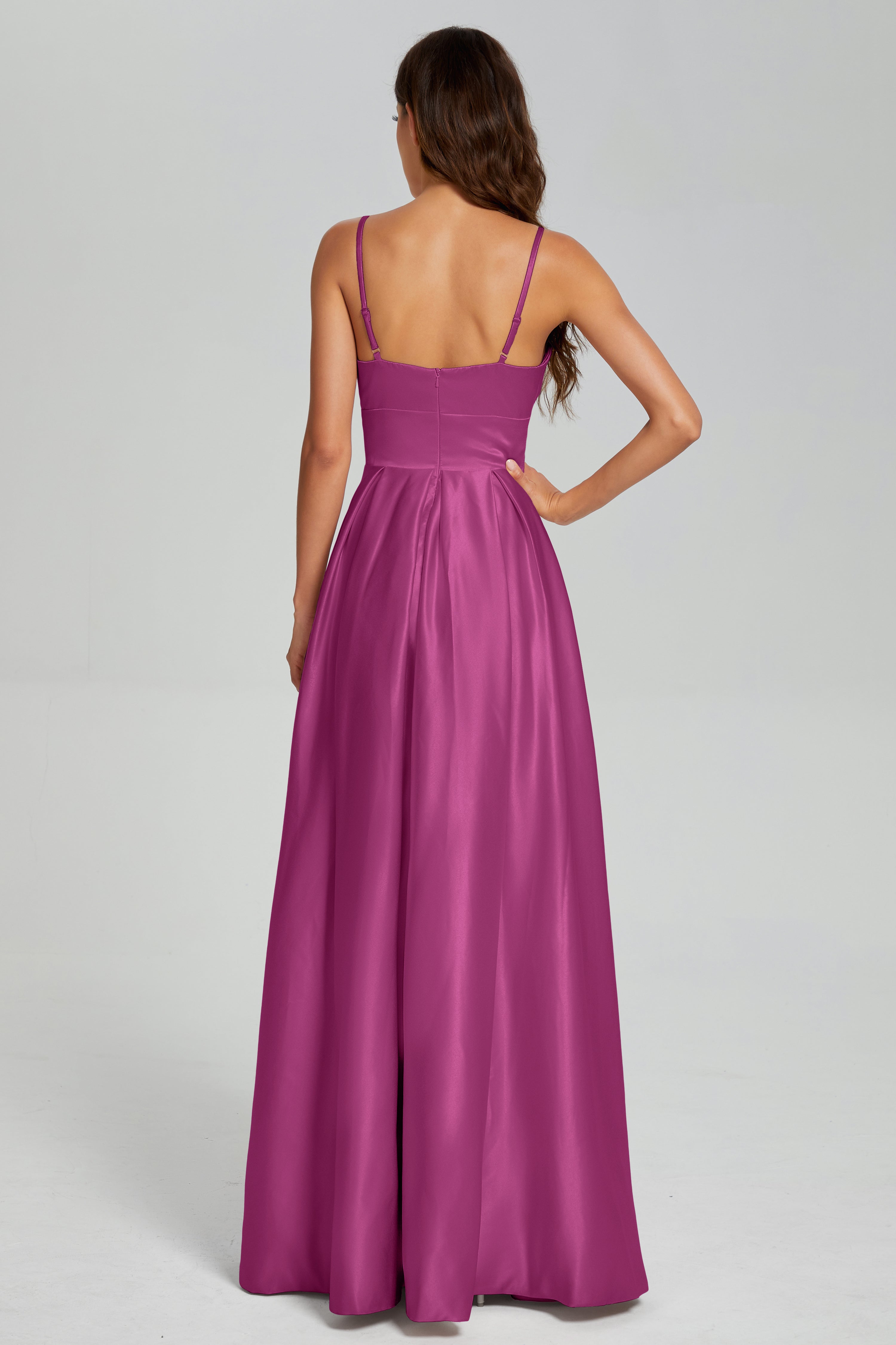 V-neck Spaghetti Straps Satin Prom Dresses