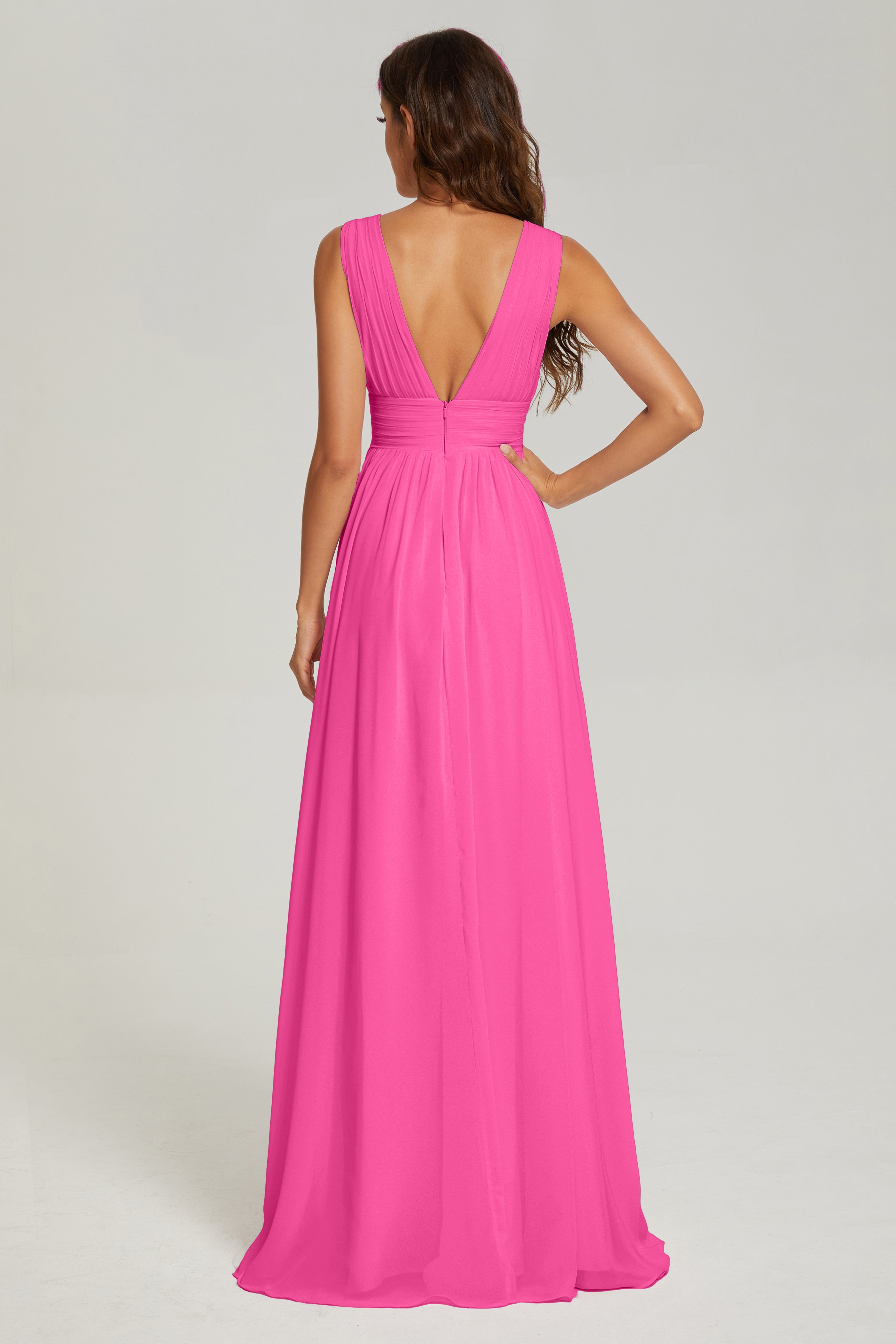 V-neck Split Chiffon Prom Dresses