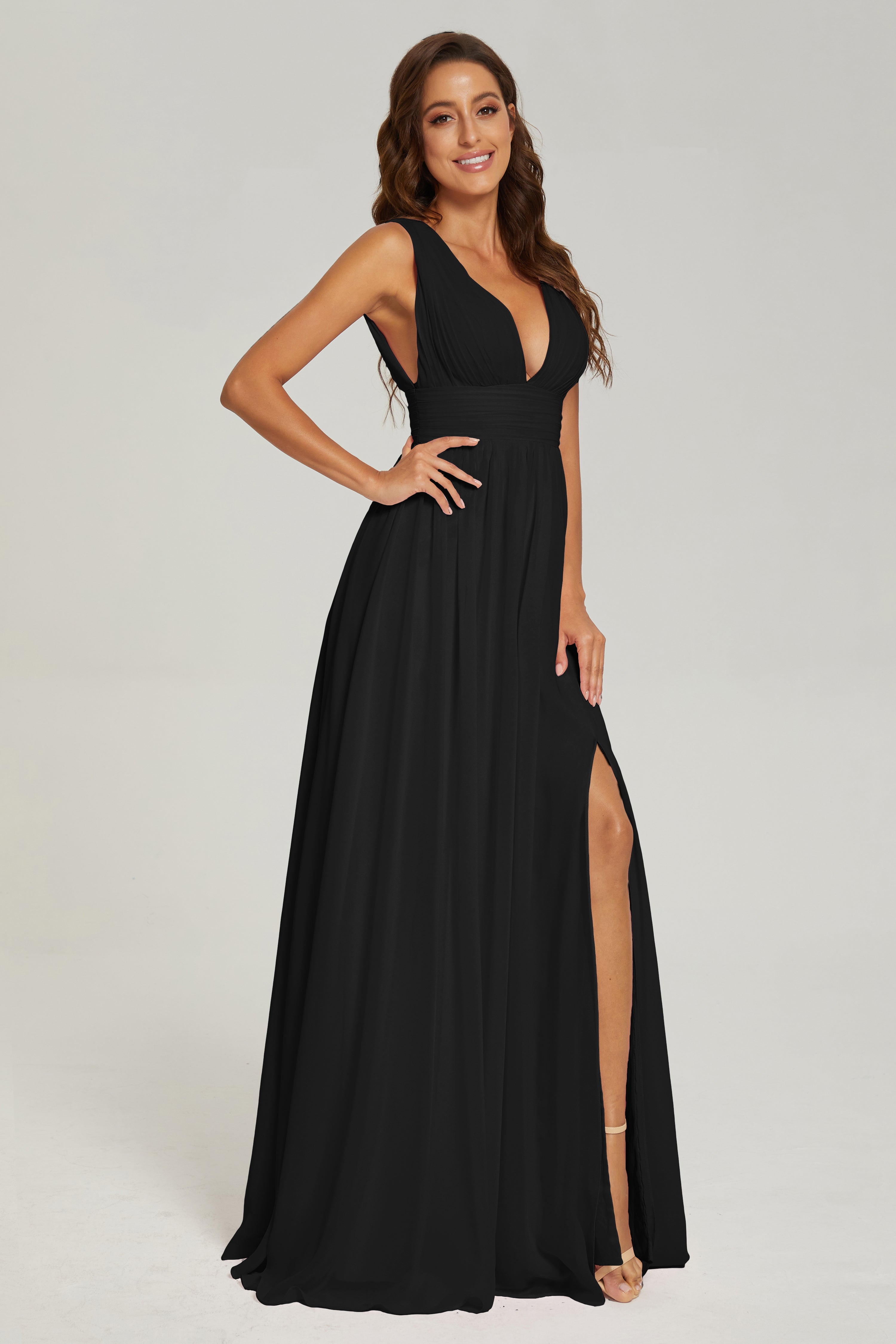 V-neck Split Chiffon Prom Dresses