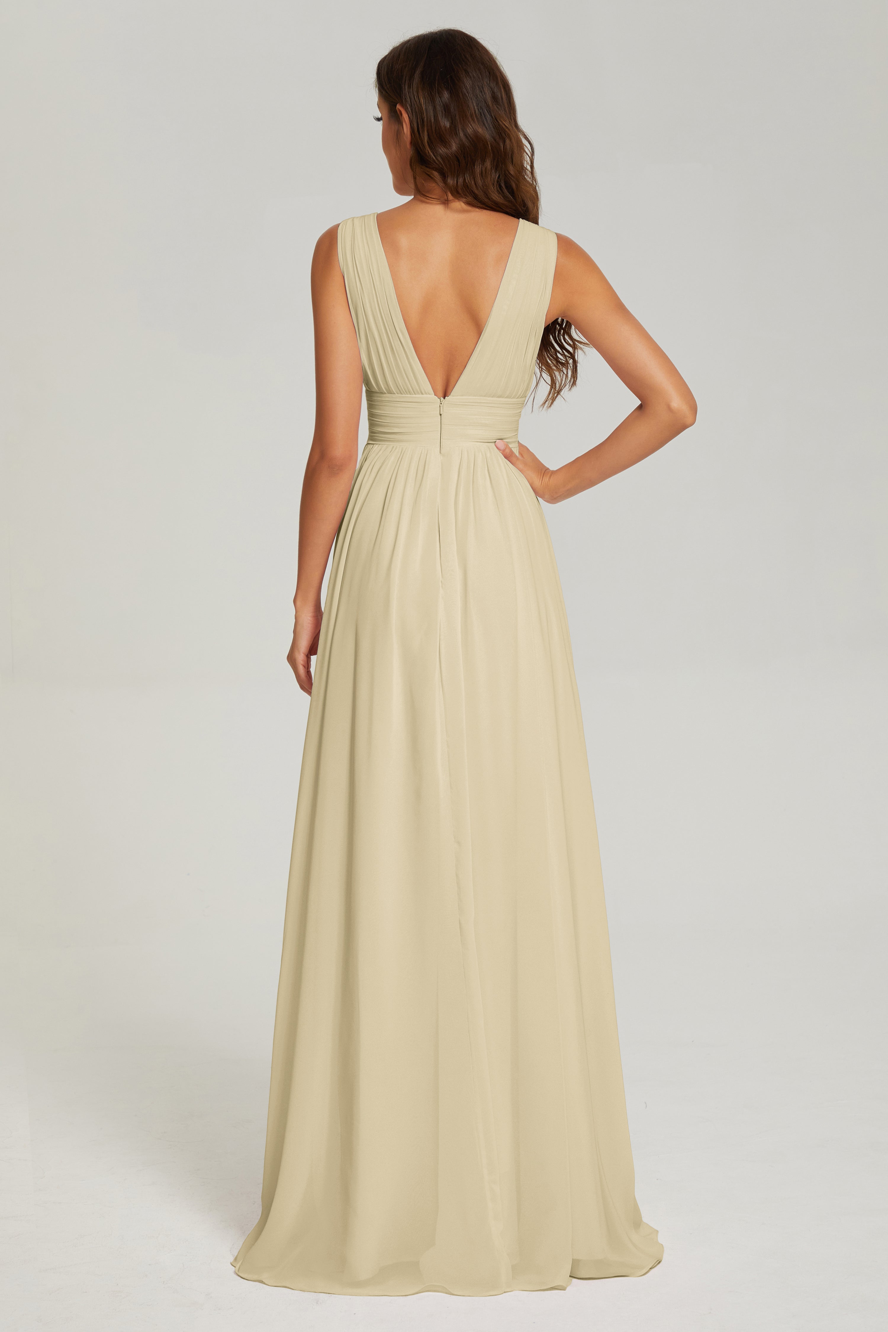 V-neck Split Chiffon Prom Dresses