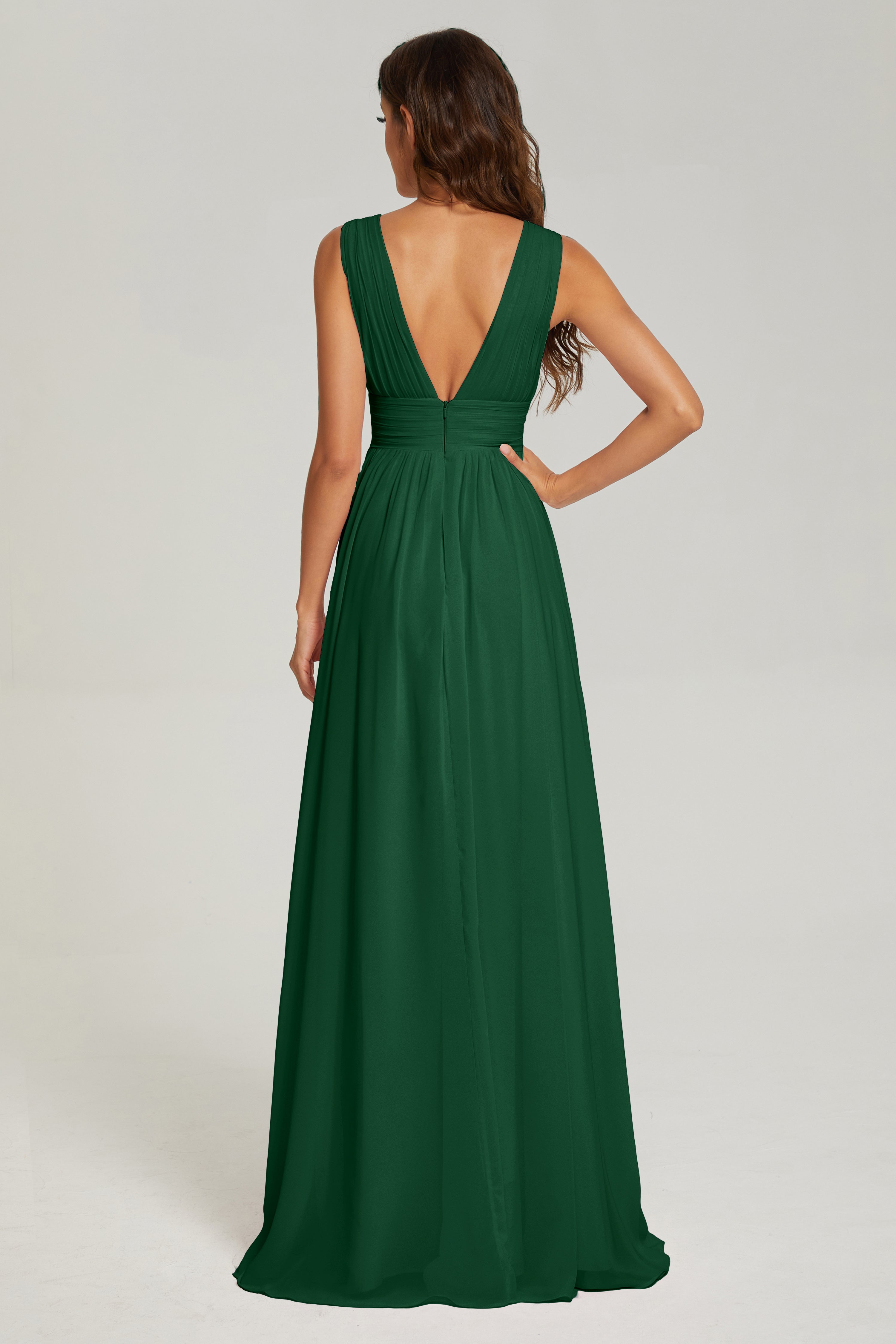 V-neck Split Chiffon Prom Dresses