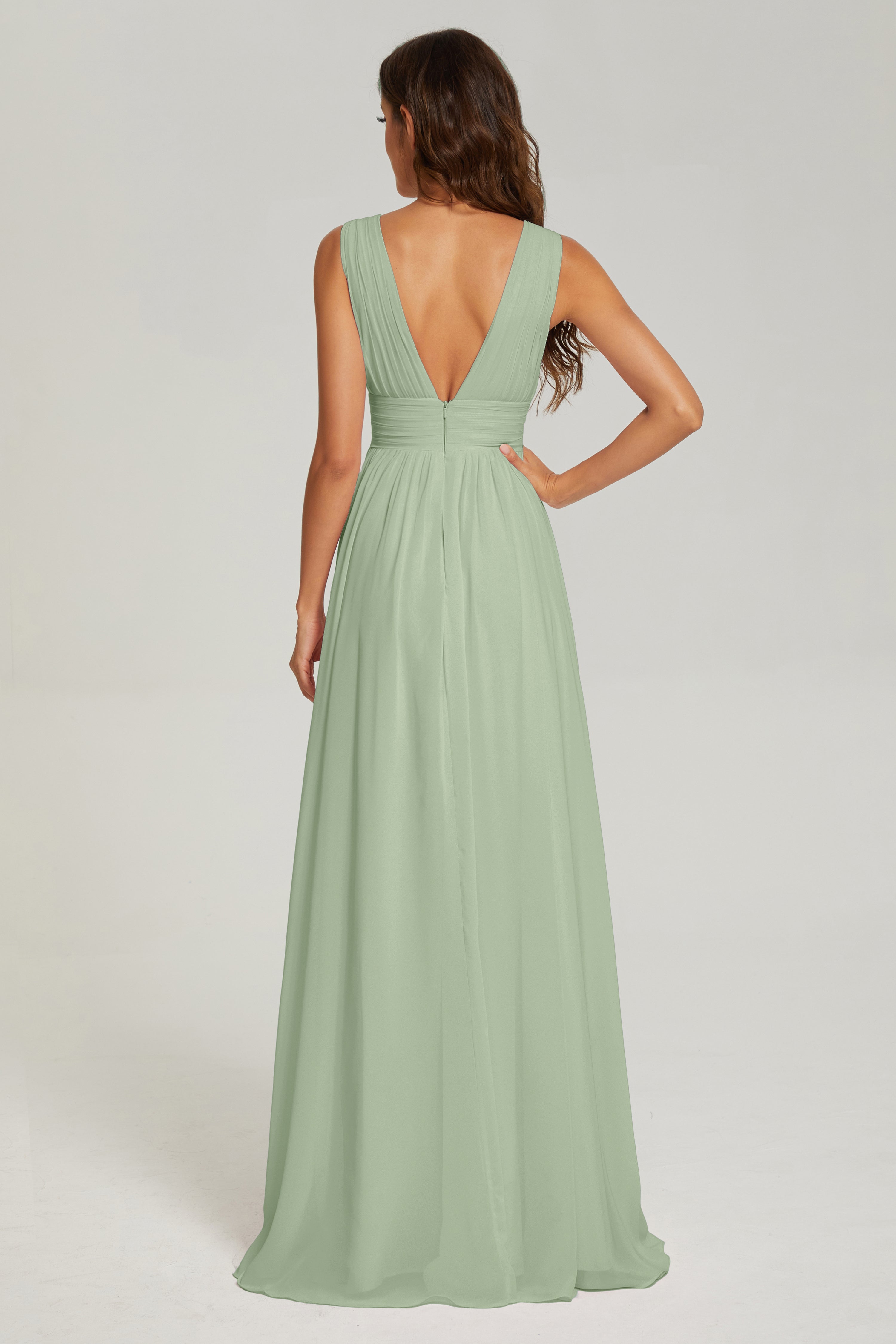 V-neck Split Chiffon Prom Dresses