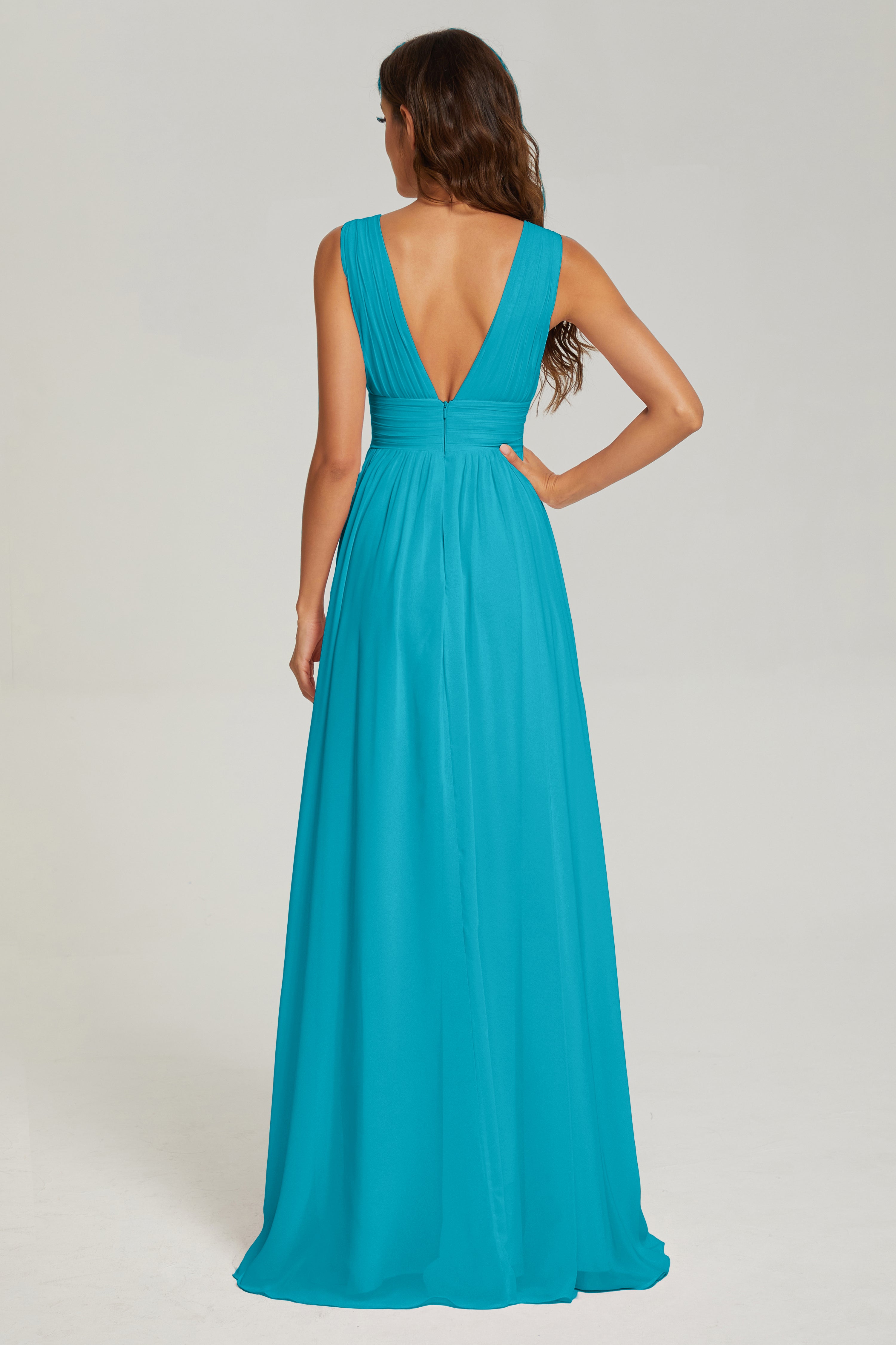 V-neck Split Chiffon Prom Dresses