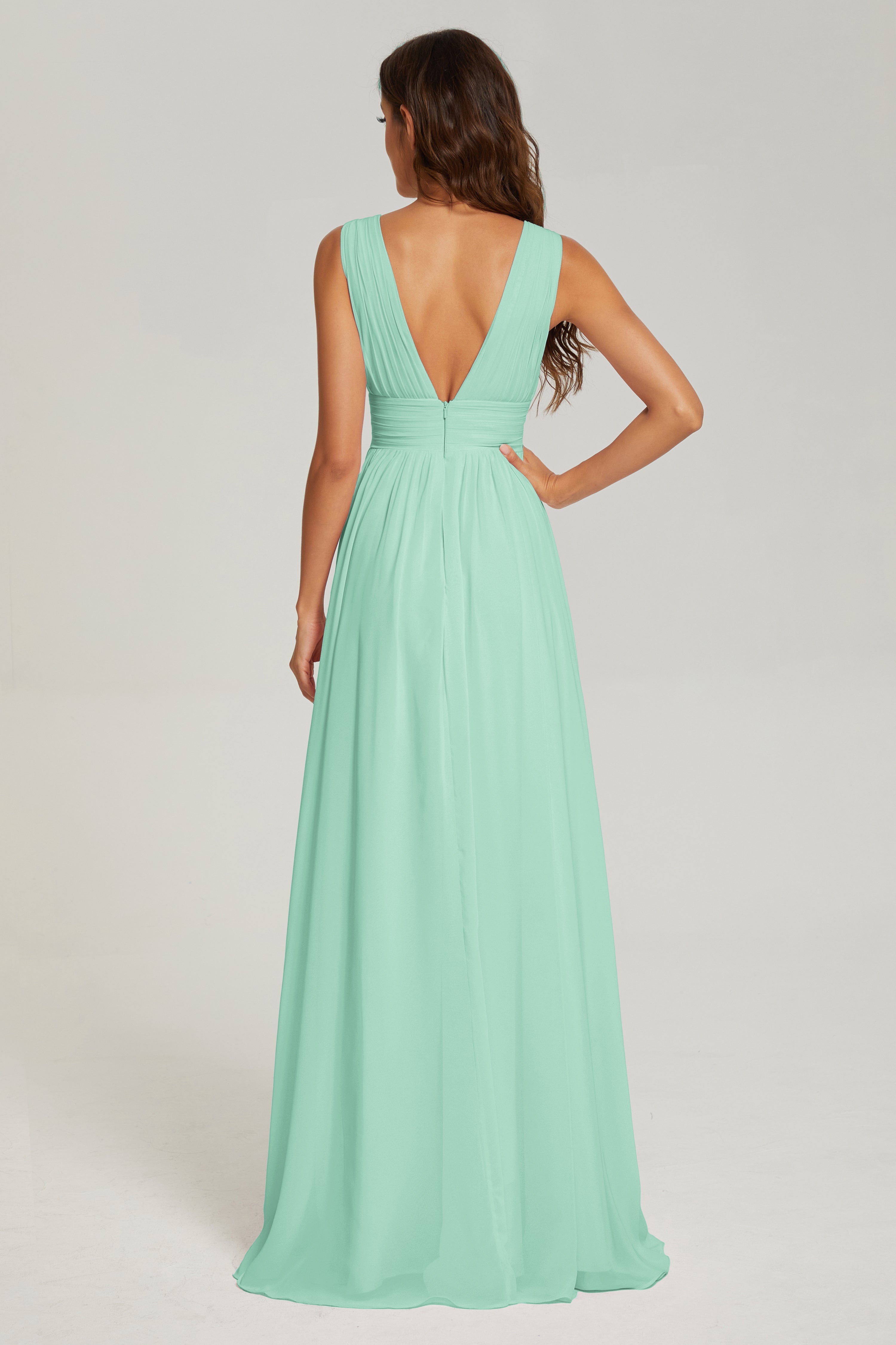 V-neck Split Chiffon Prom Dresses