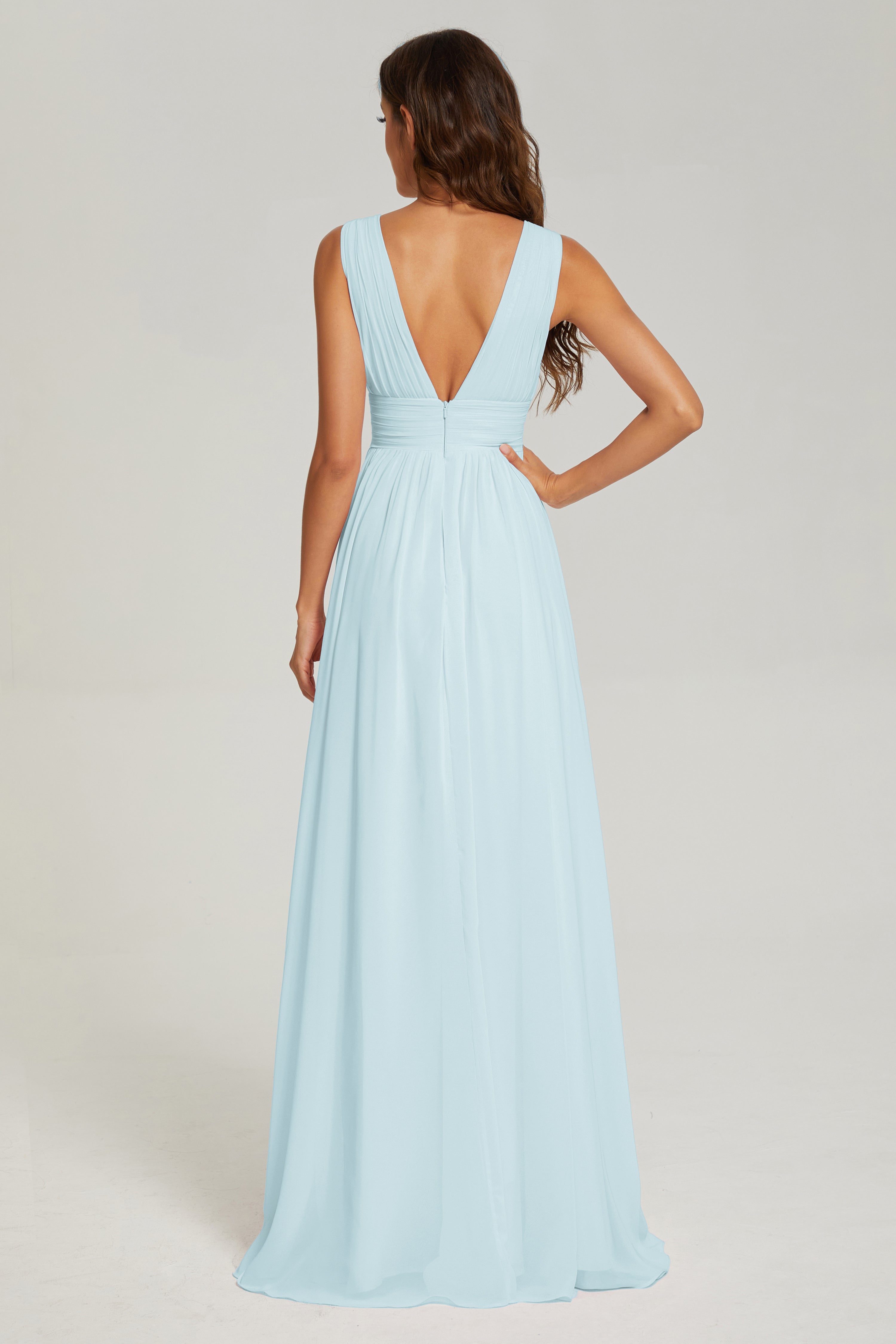 V-neck Split Chiffon Prom Dresses