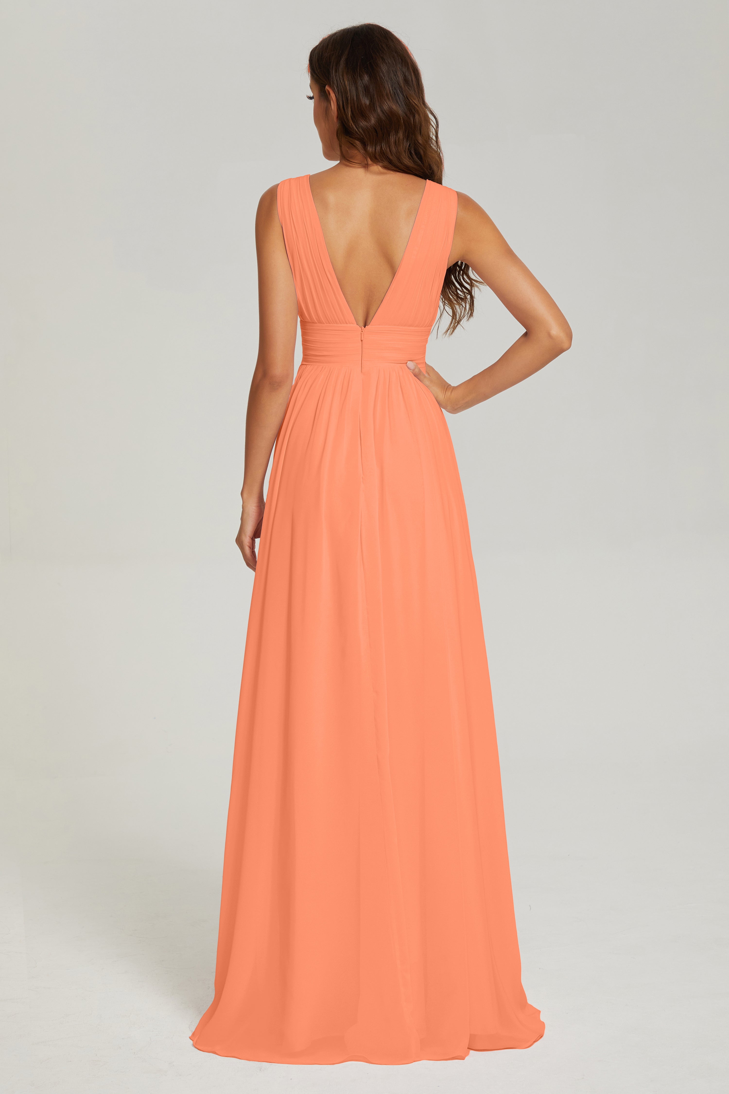 V-neck Split Chiffon Prom Dresses