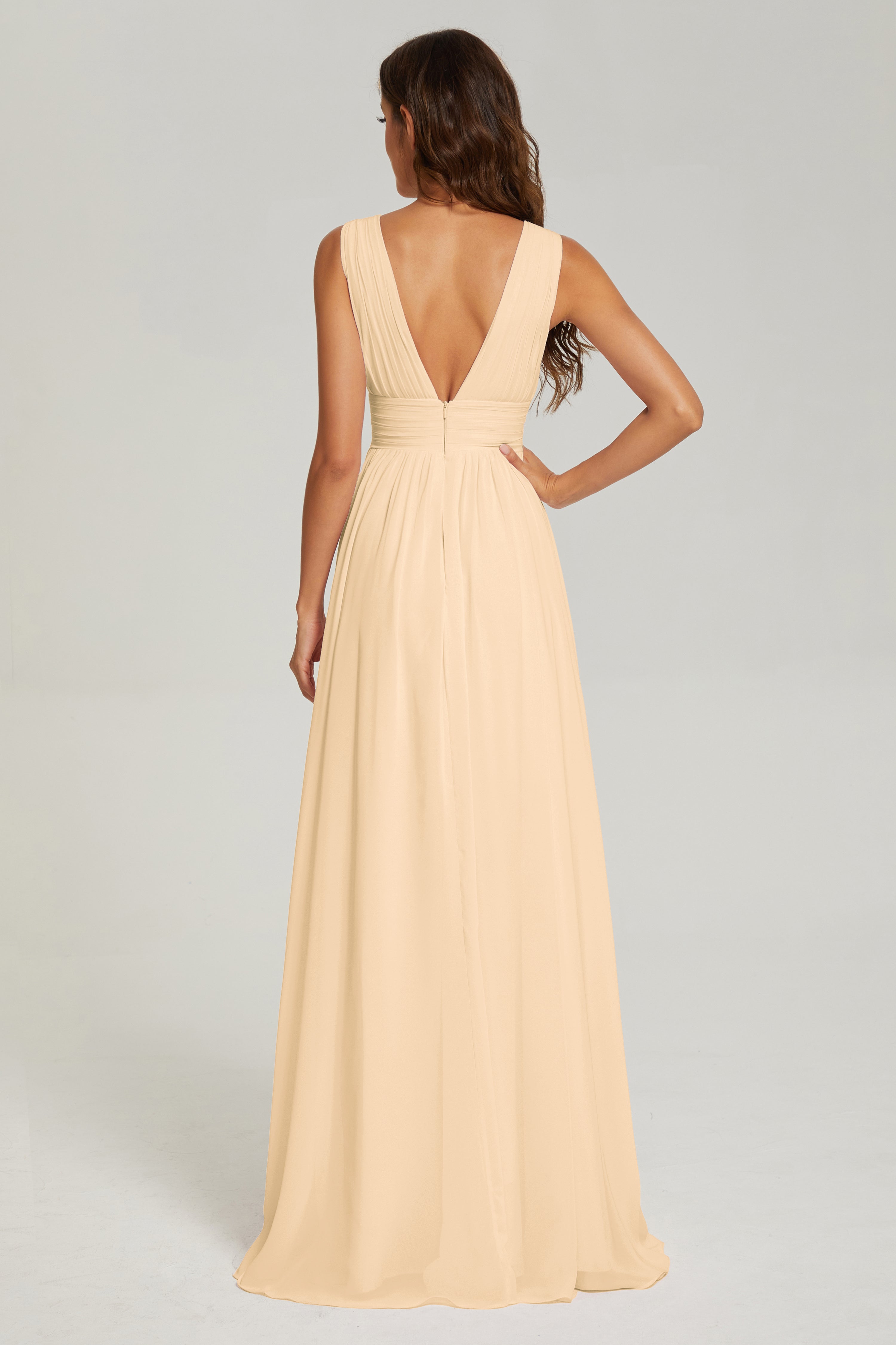 V-neck Split Chiffon Prom Dresses