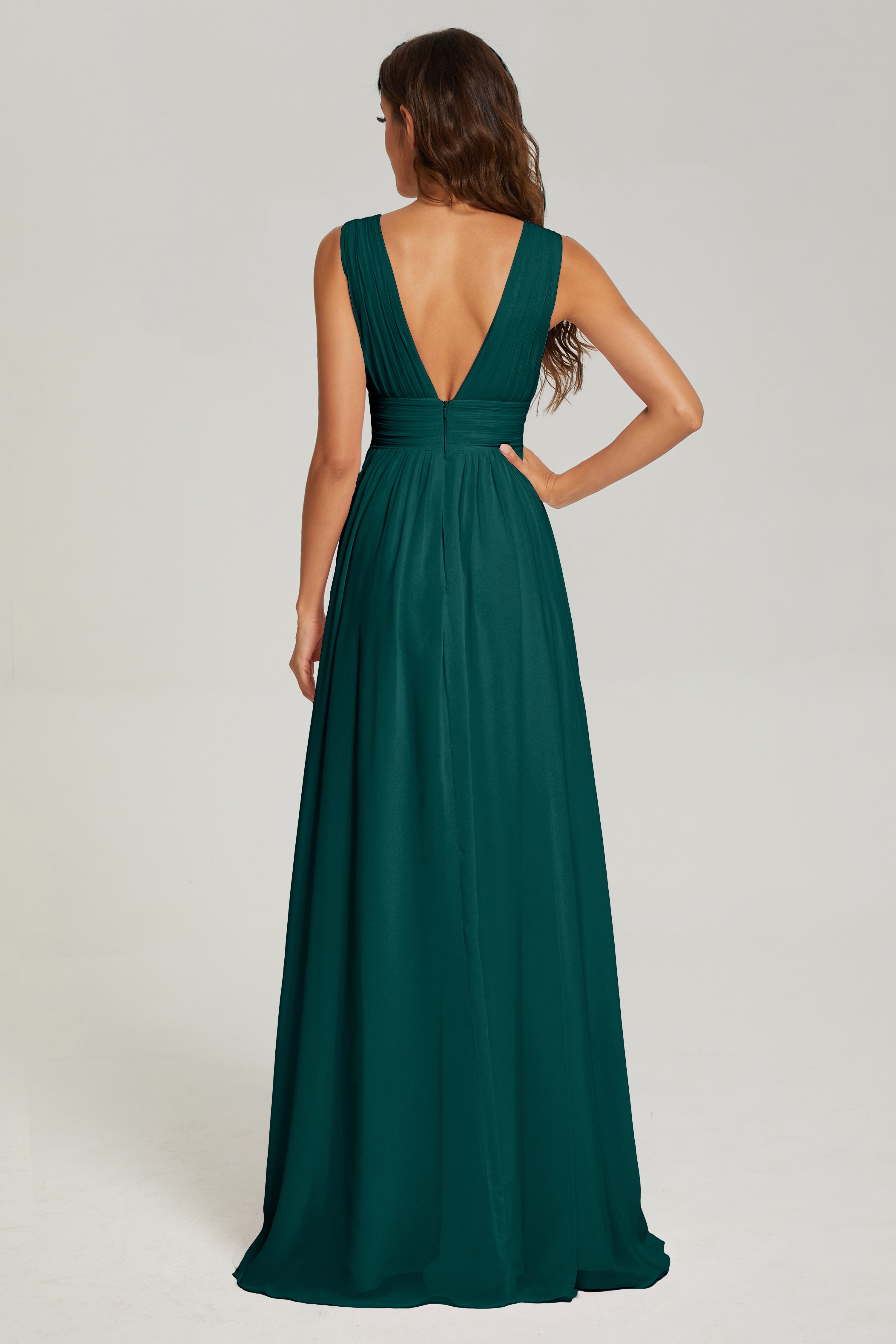 V-neck Split Chiffon Prom Dresses