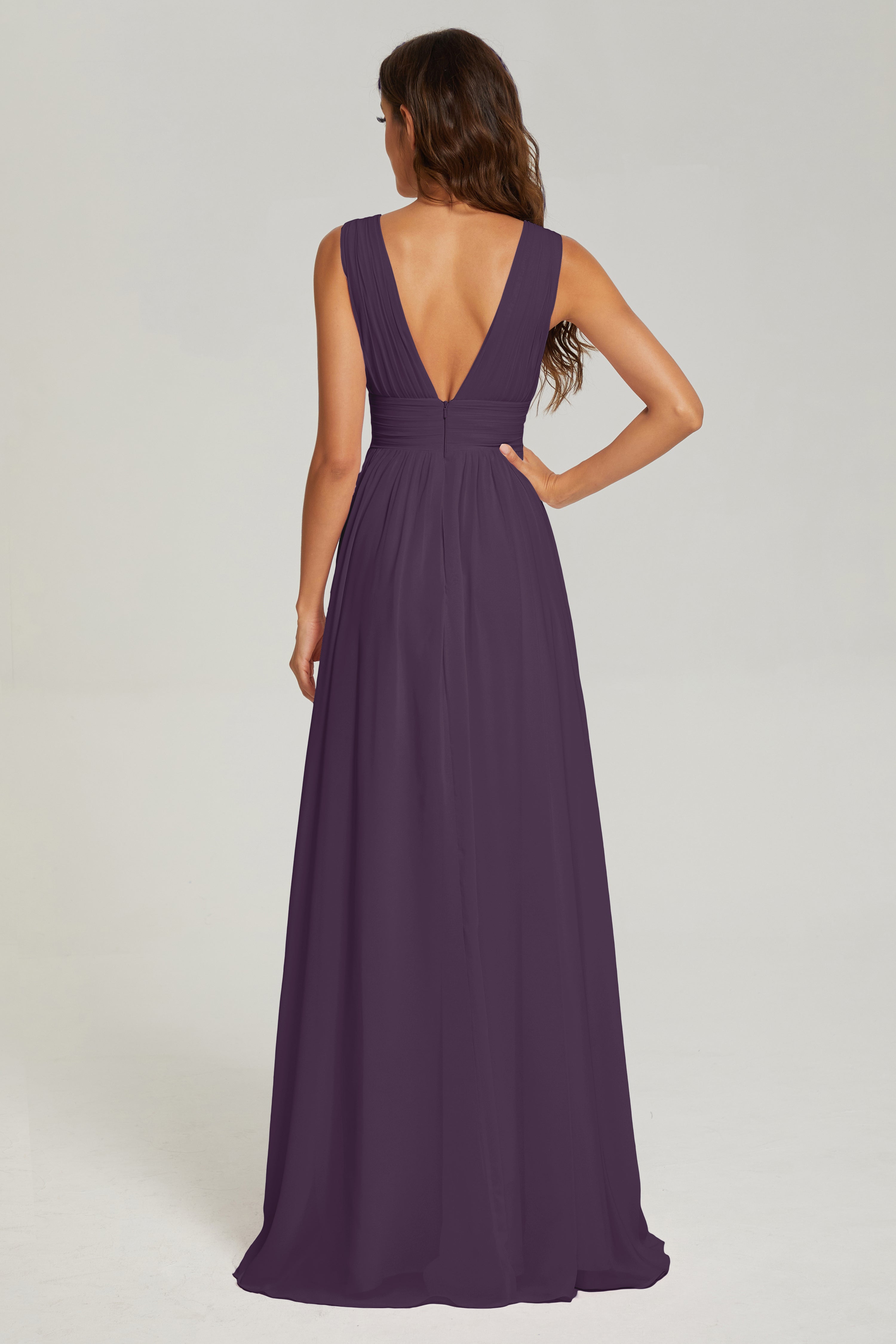 V-neck Split Chiffon Prom Dresses