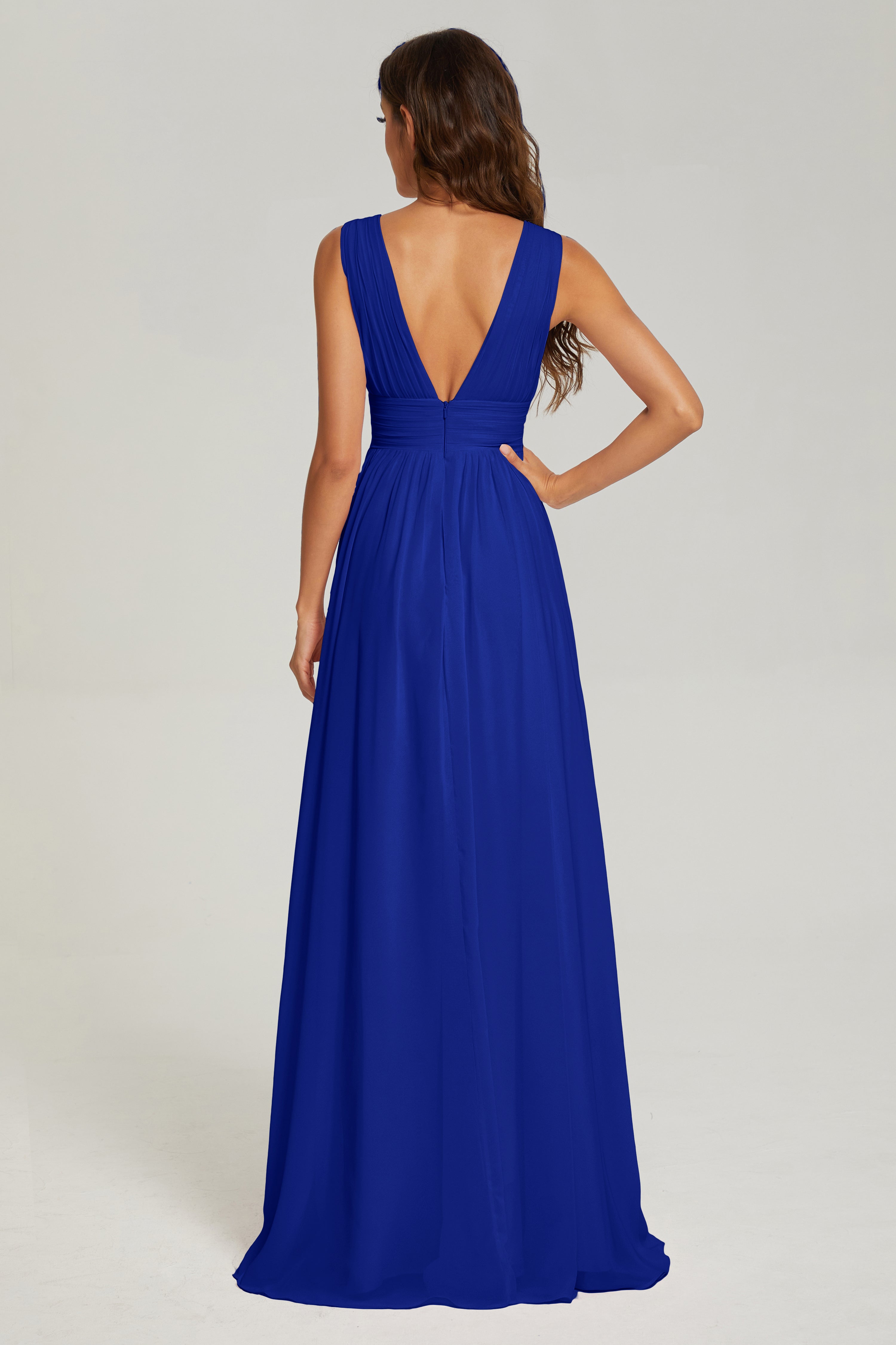 V-neck Split Chiffon Prom Dresses