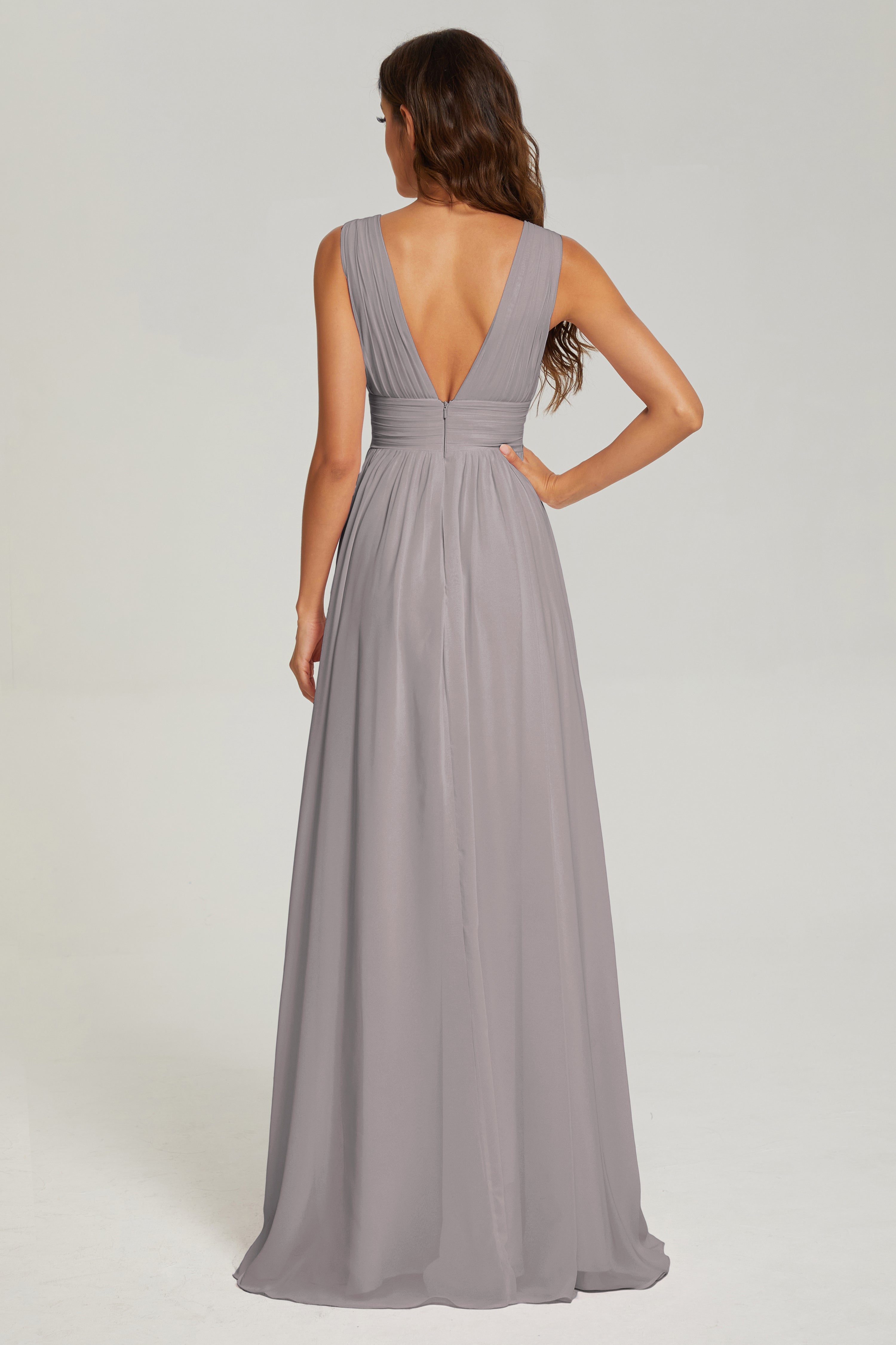 V-neck Split Chiffon Prom Dresses