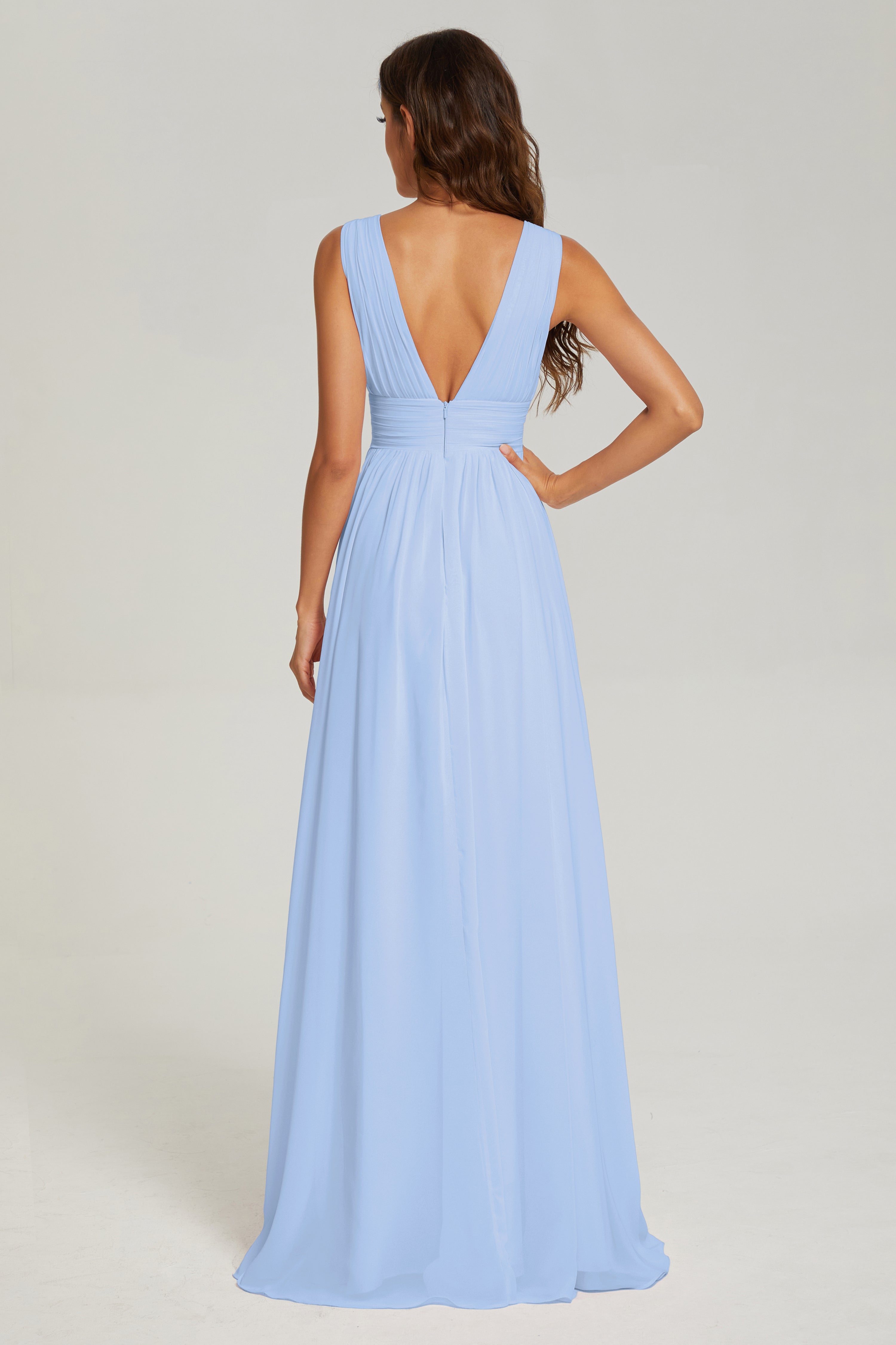 V-neck Split Chiffon Prom Dresses