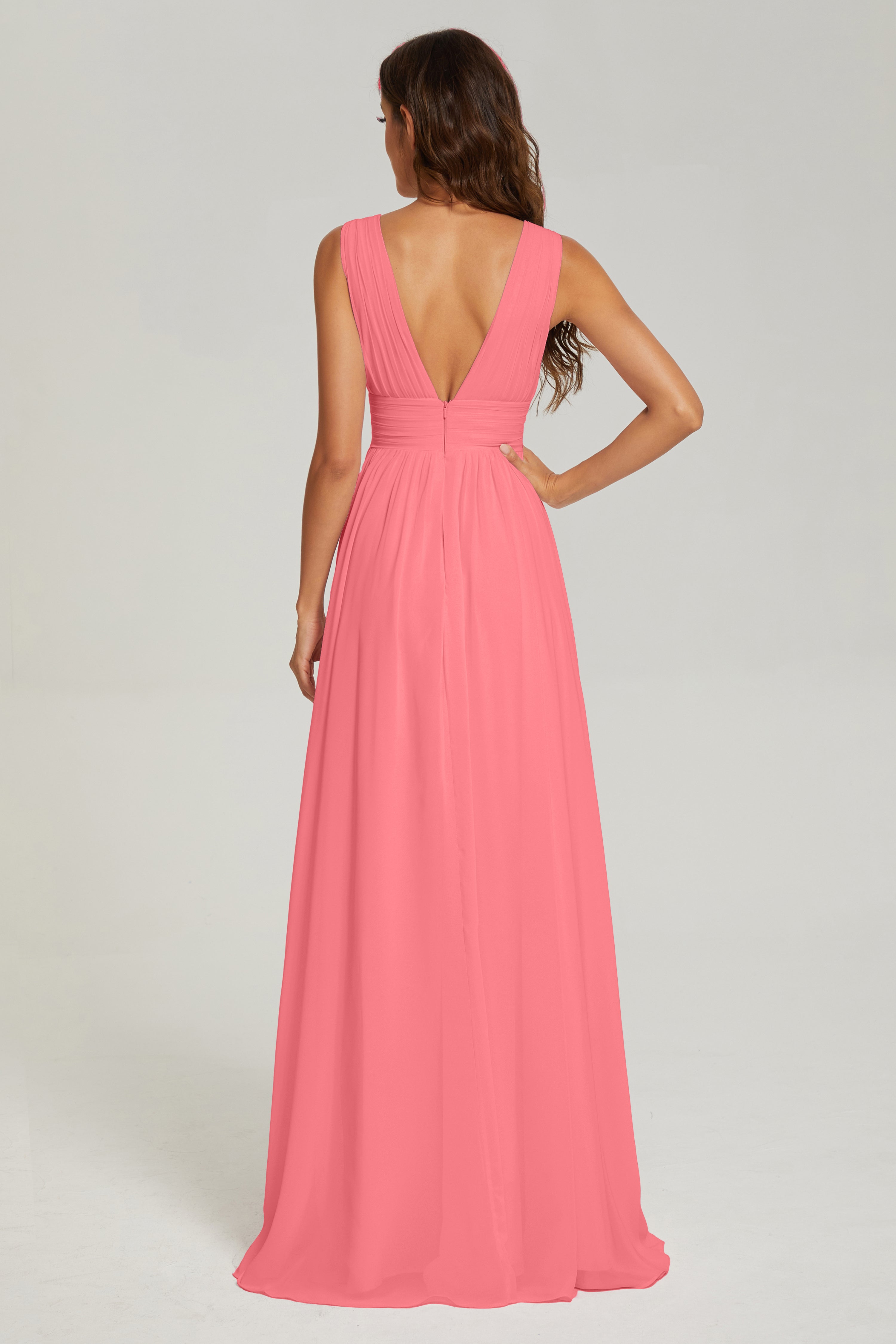 V-neck Split Chiffon Prom Dresses