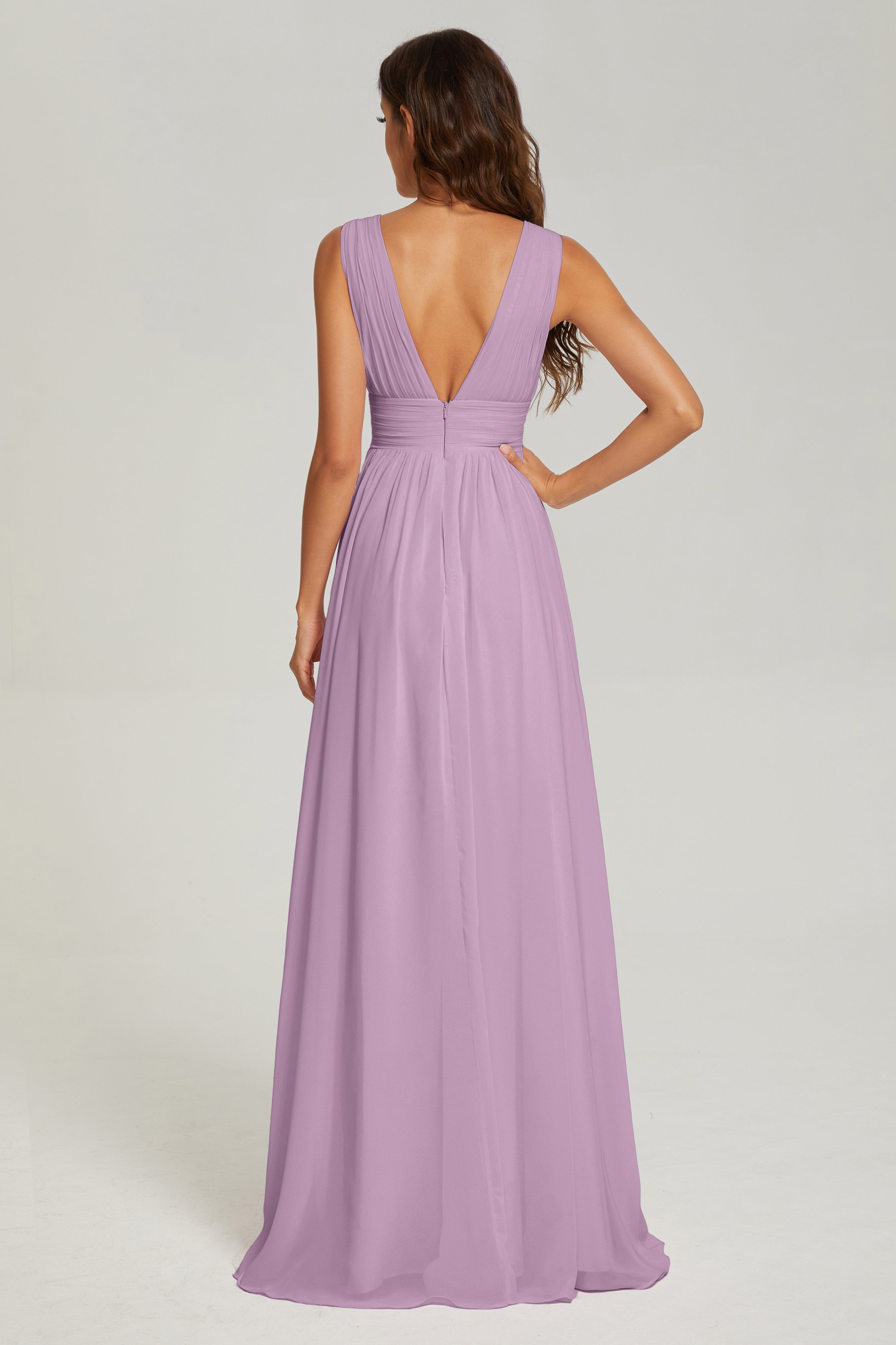 V-neck Split Chiffon Prom Dresses